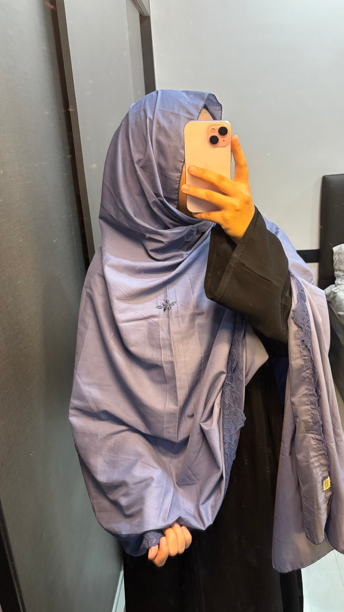 Blue Hand Work Dupatta with Floral Lace