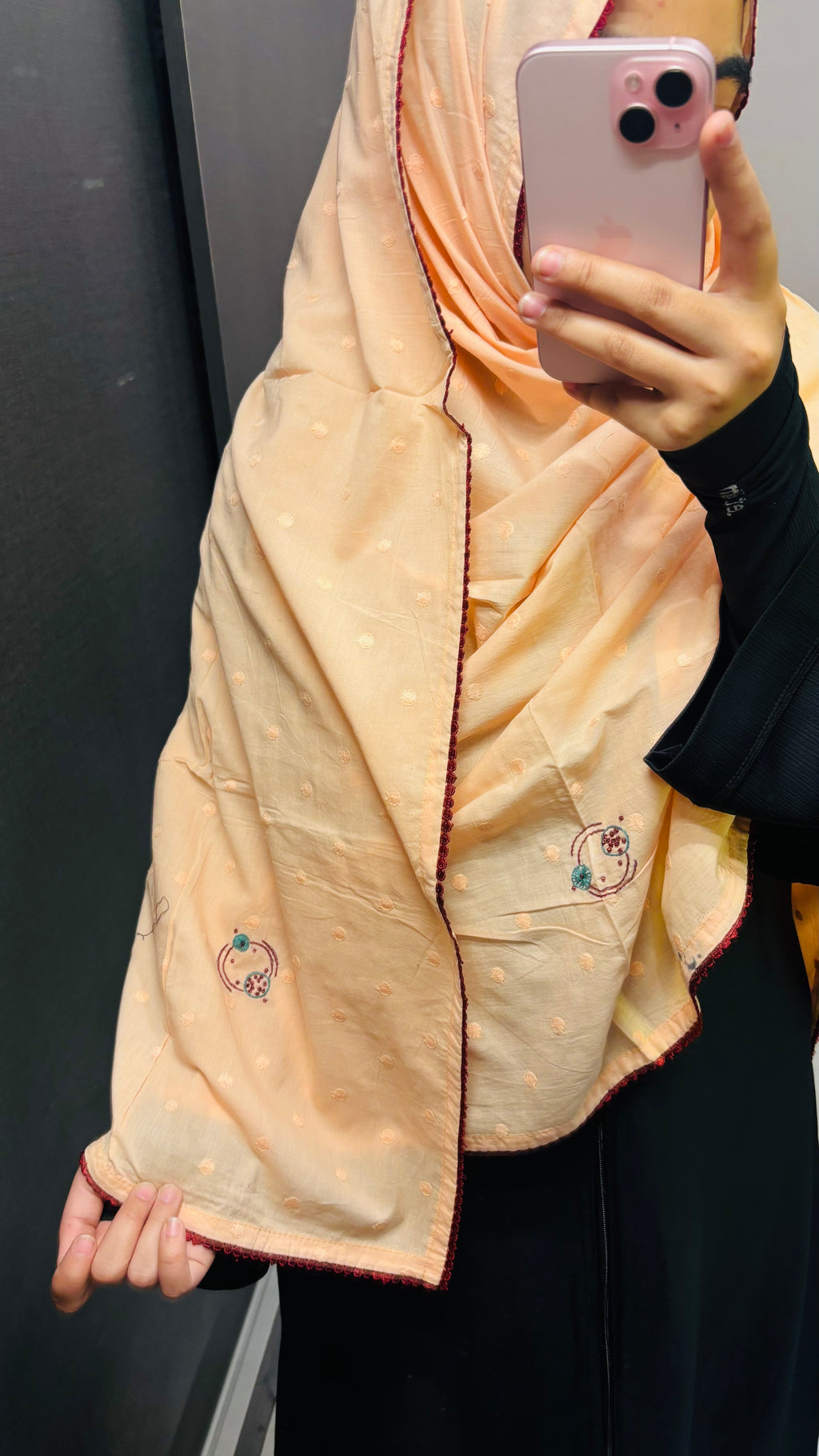 Peach Colour cotton Handwork Dupatta