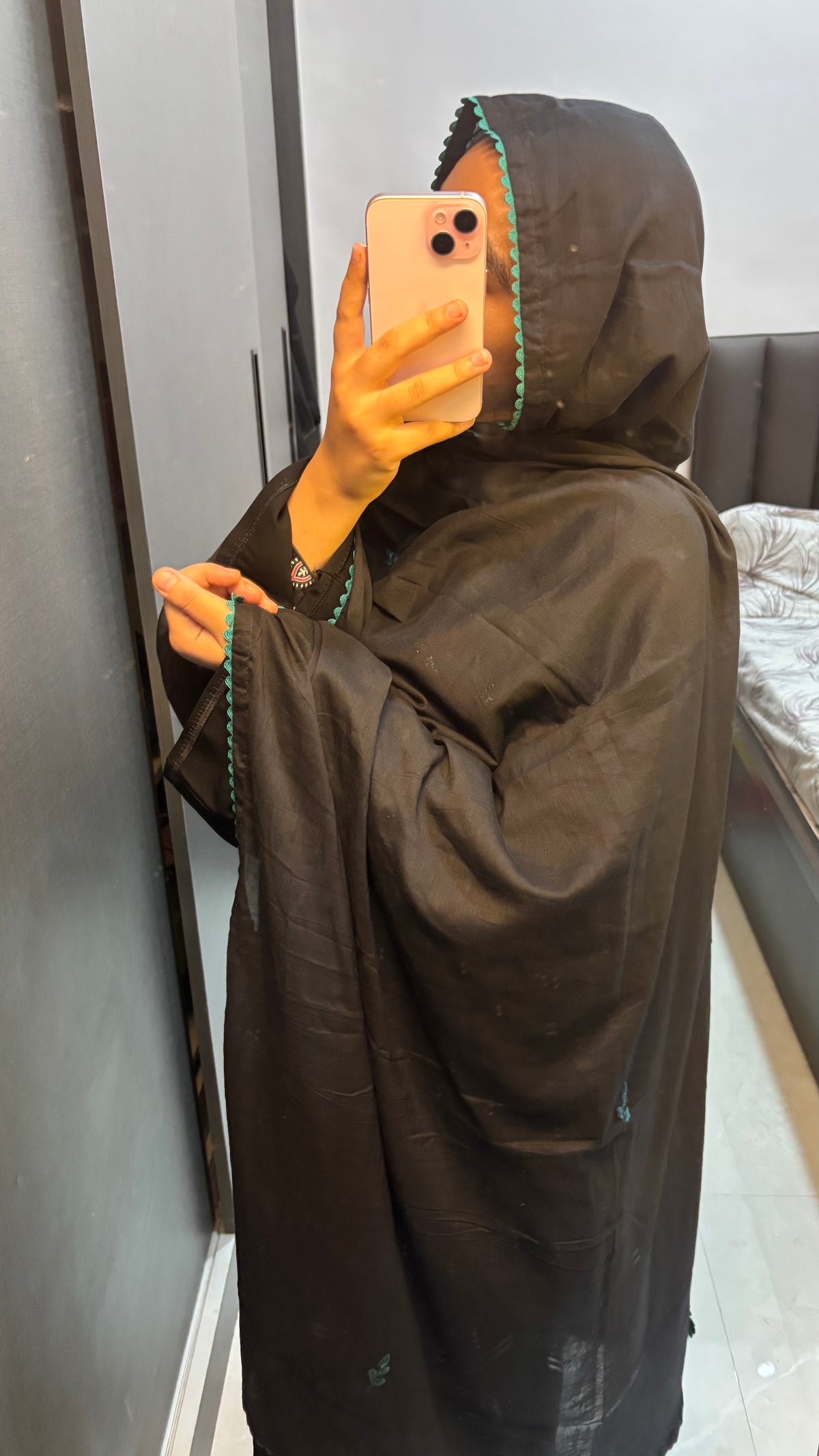 Black & Green Pure Cotton HandWork Dupatta