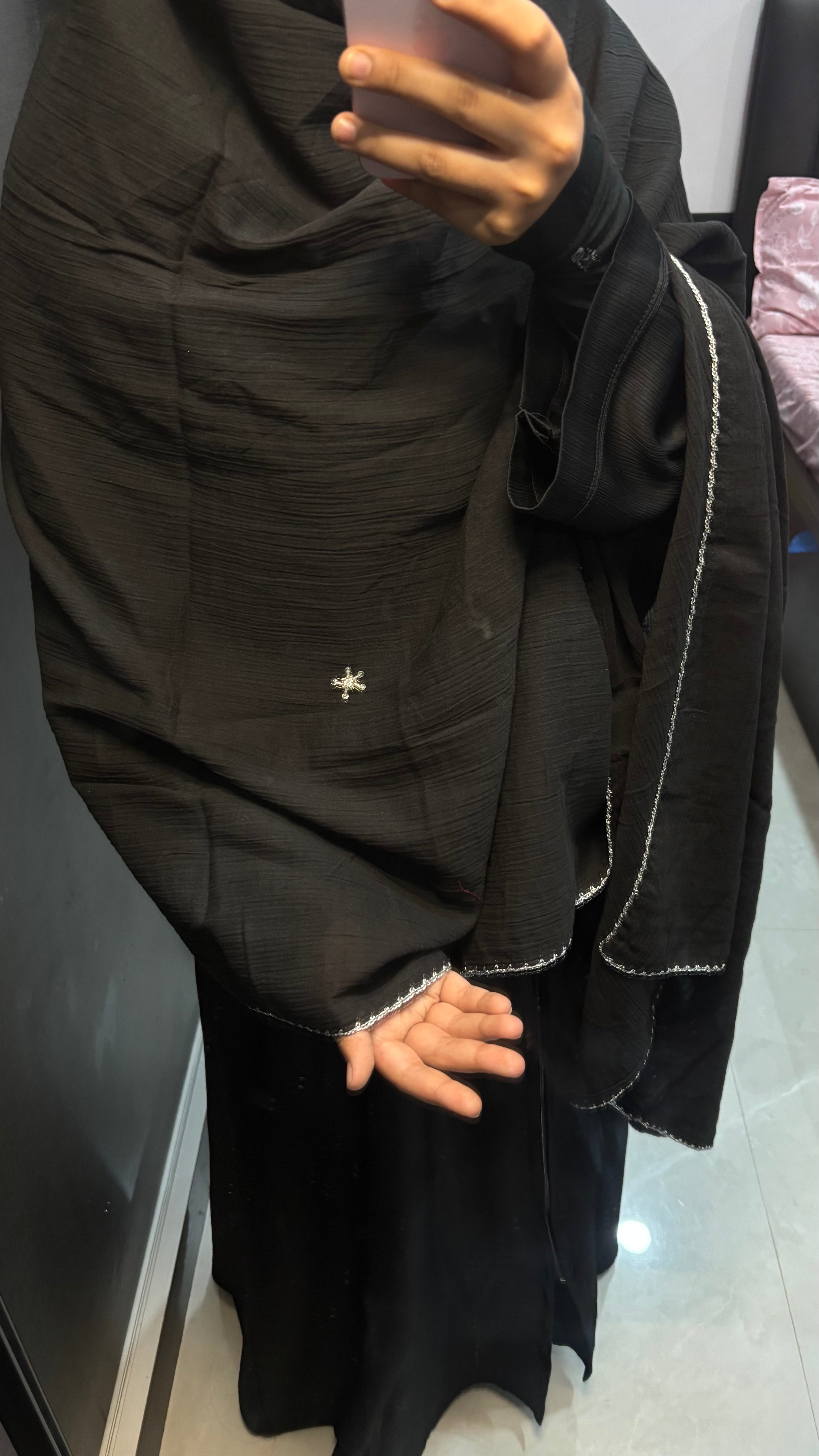 Black & Silver Crush Cotton Crochet Lace Dupatta