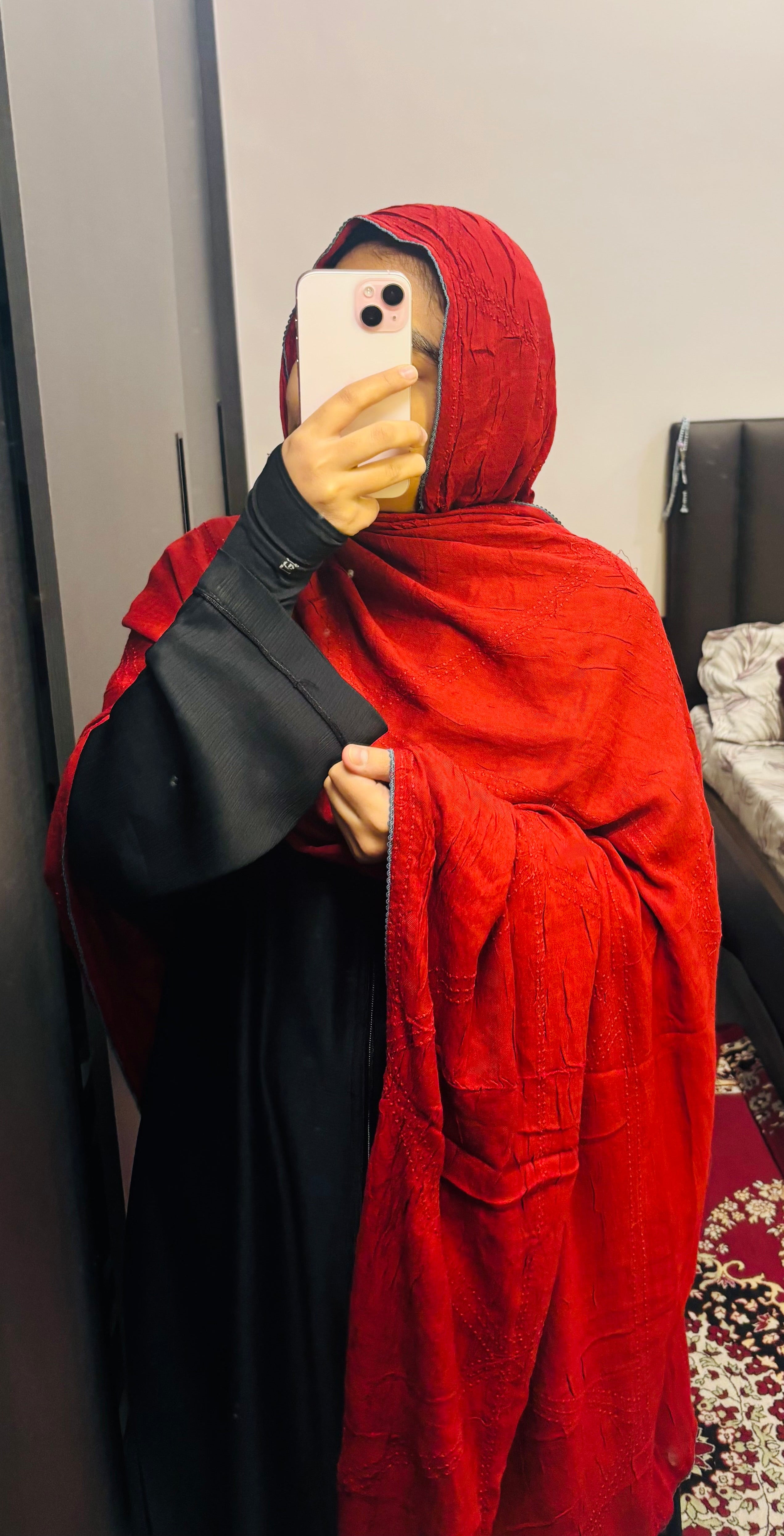 Self Embroidered Maroon dupatta