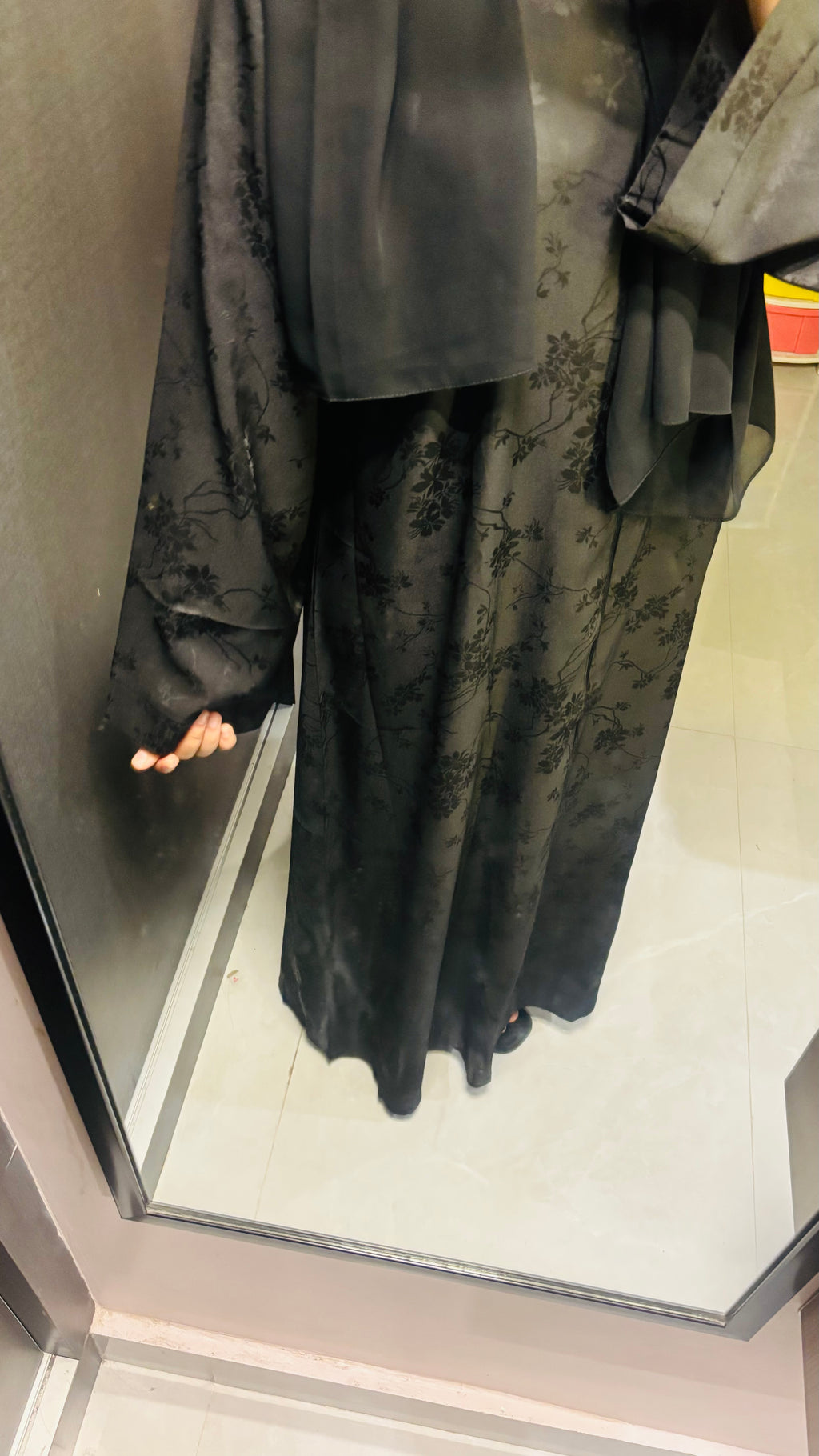 Imported Self Floral Print Abaya - Front Closed