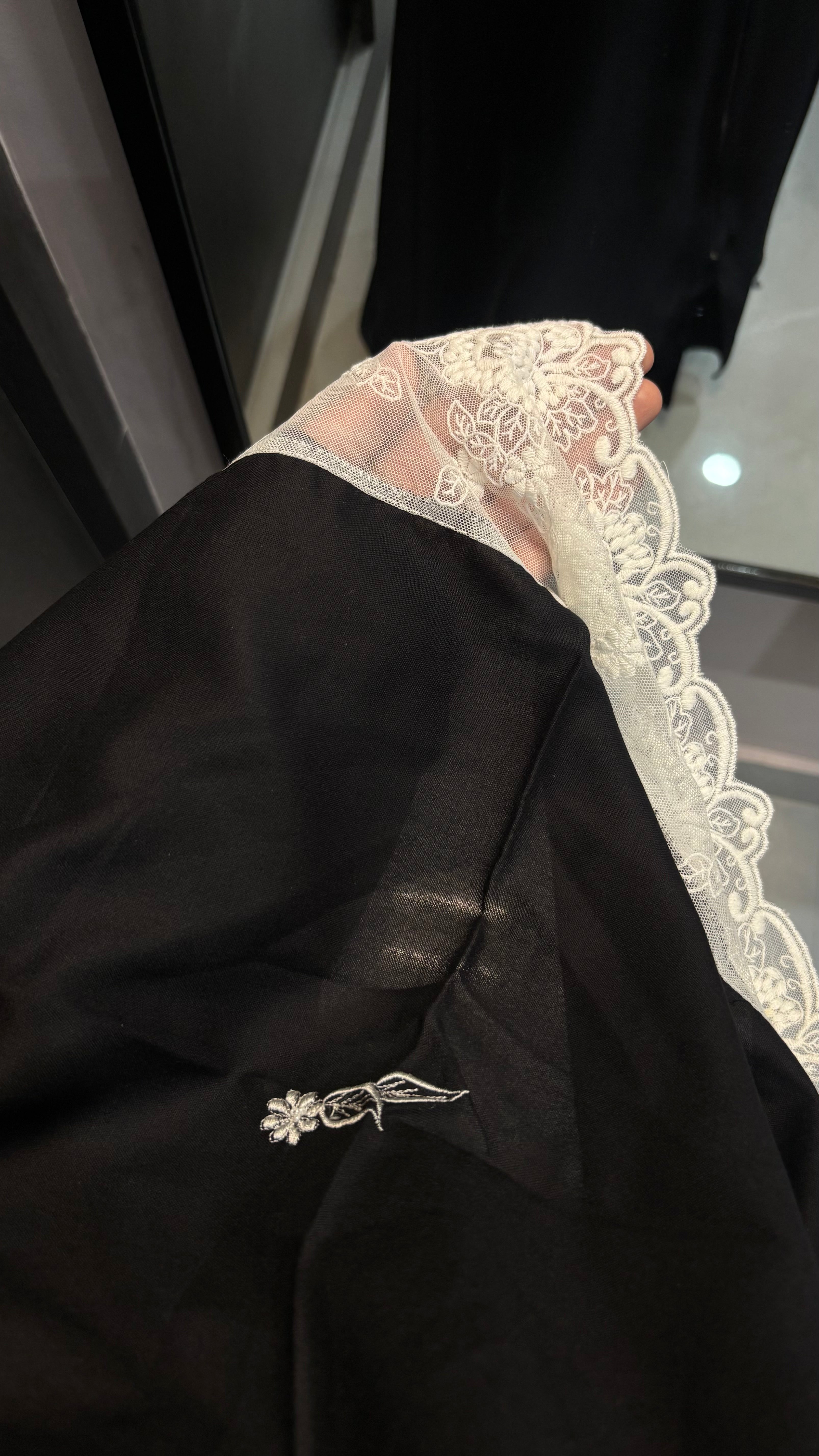Black & white Soft Rayon Embroidered Dupatta with lace
