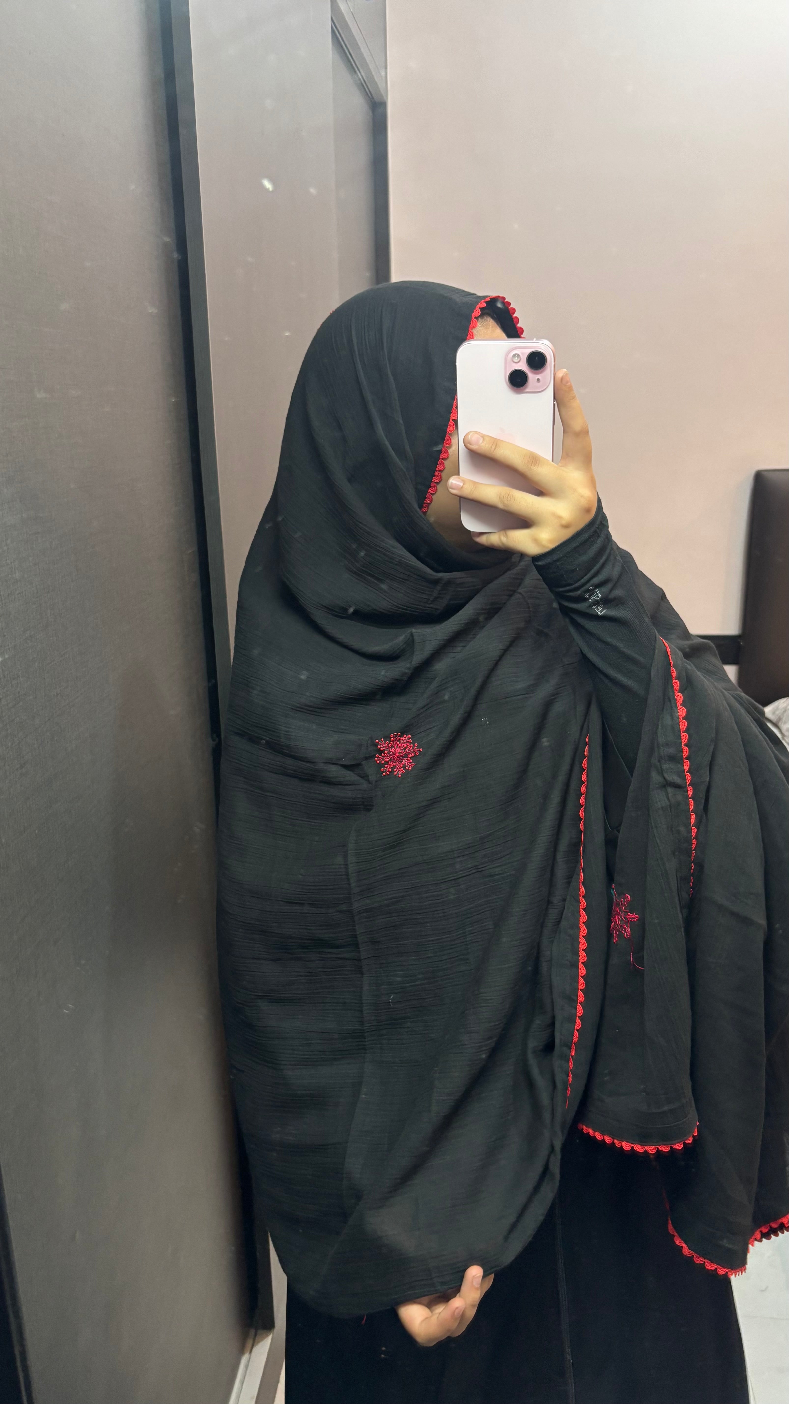 Black & Red Pretty Snowflakes Pure Cotton Dupatta