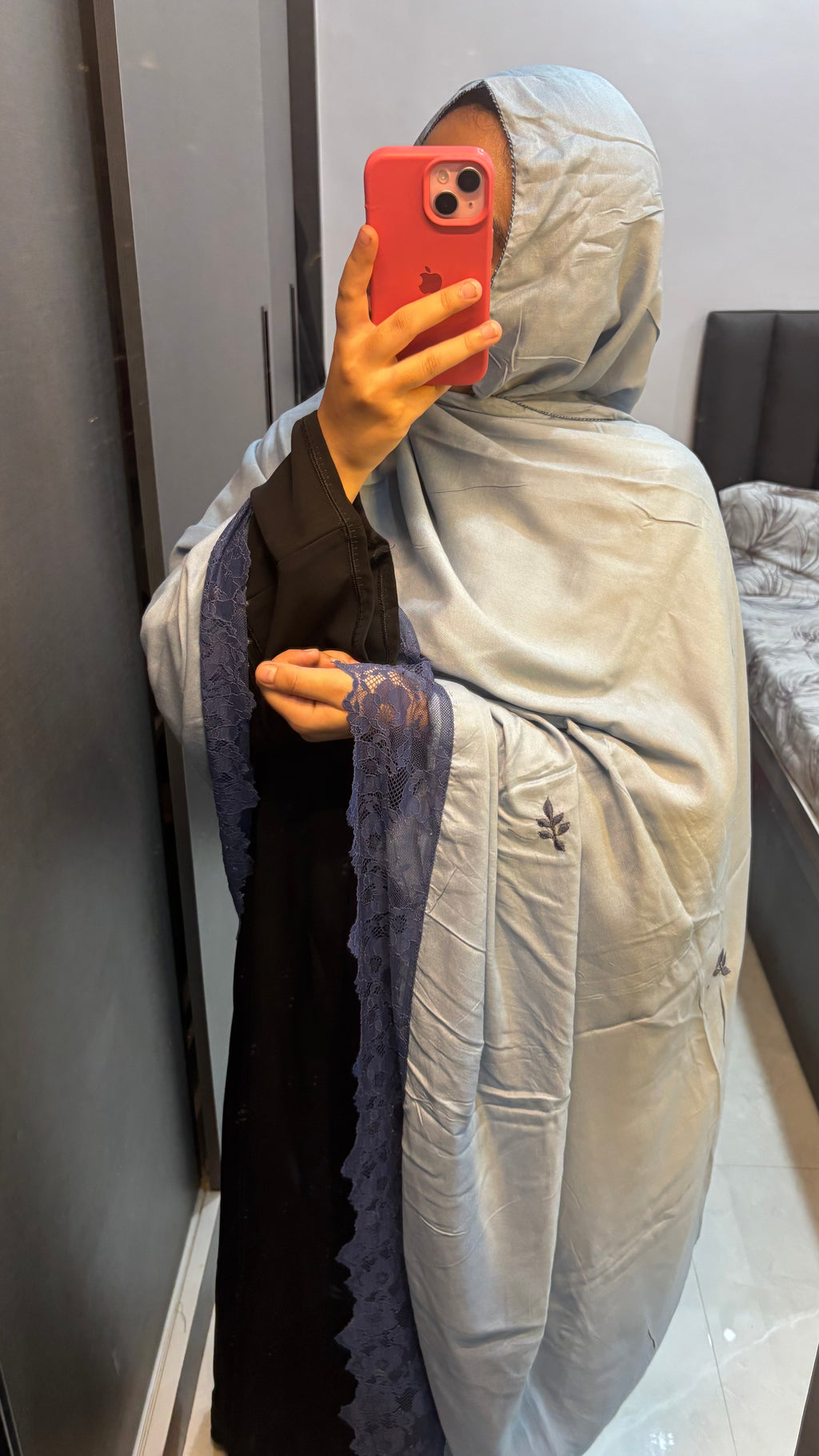 Baby Blue HandWork Soft Rayon Lace Dupatta