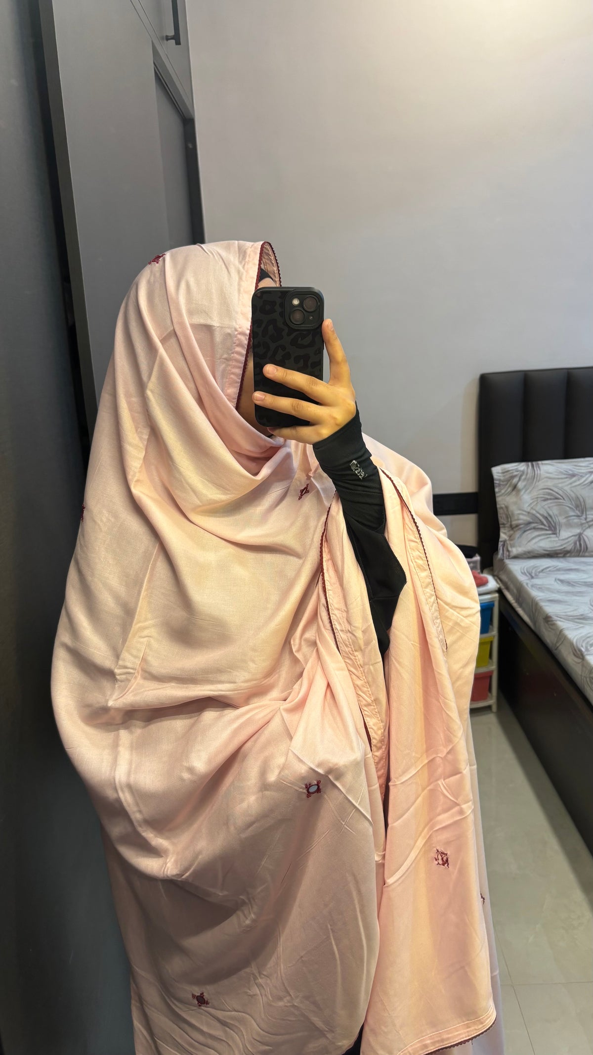 Baby Pink & Maroon Soft Rayon Big Dupatta/ Chadar