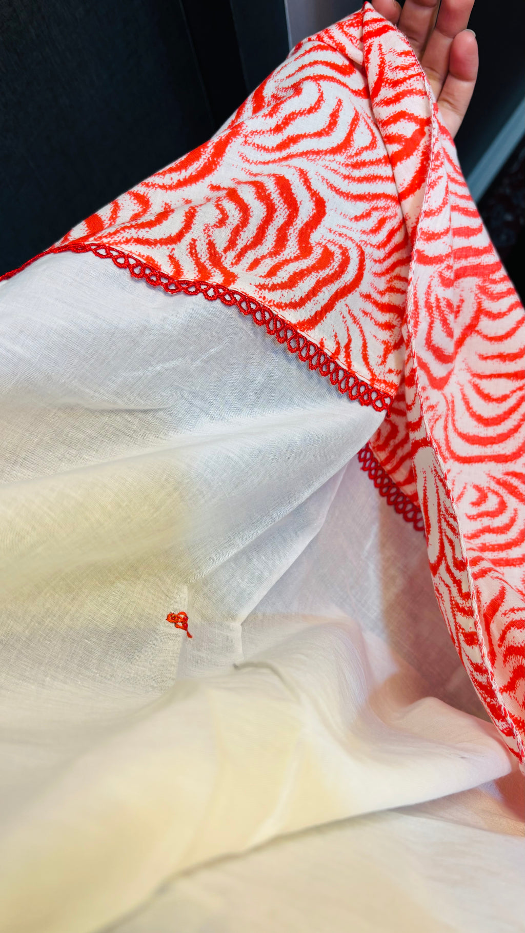 Red & white bridal designer dupatta