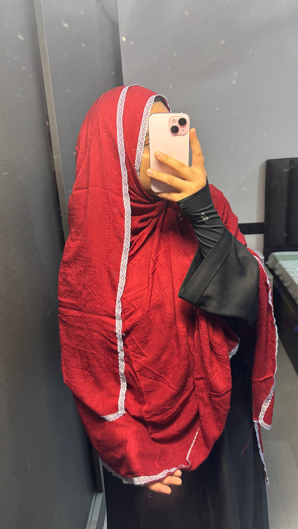 Self Embroidered Maroon dupatta