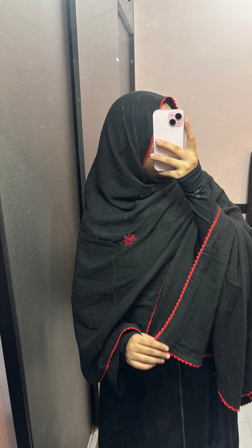 Black & Red Pretty Snowflakes Pure Cotton Dupatta