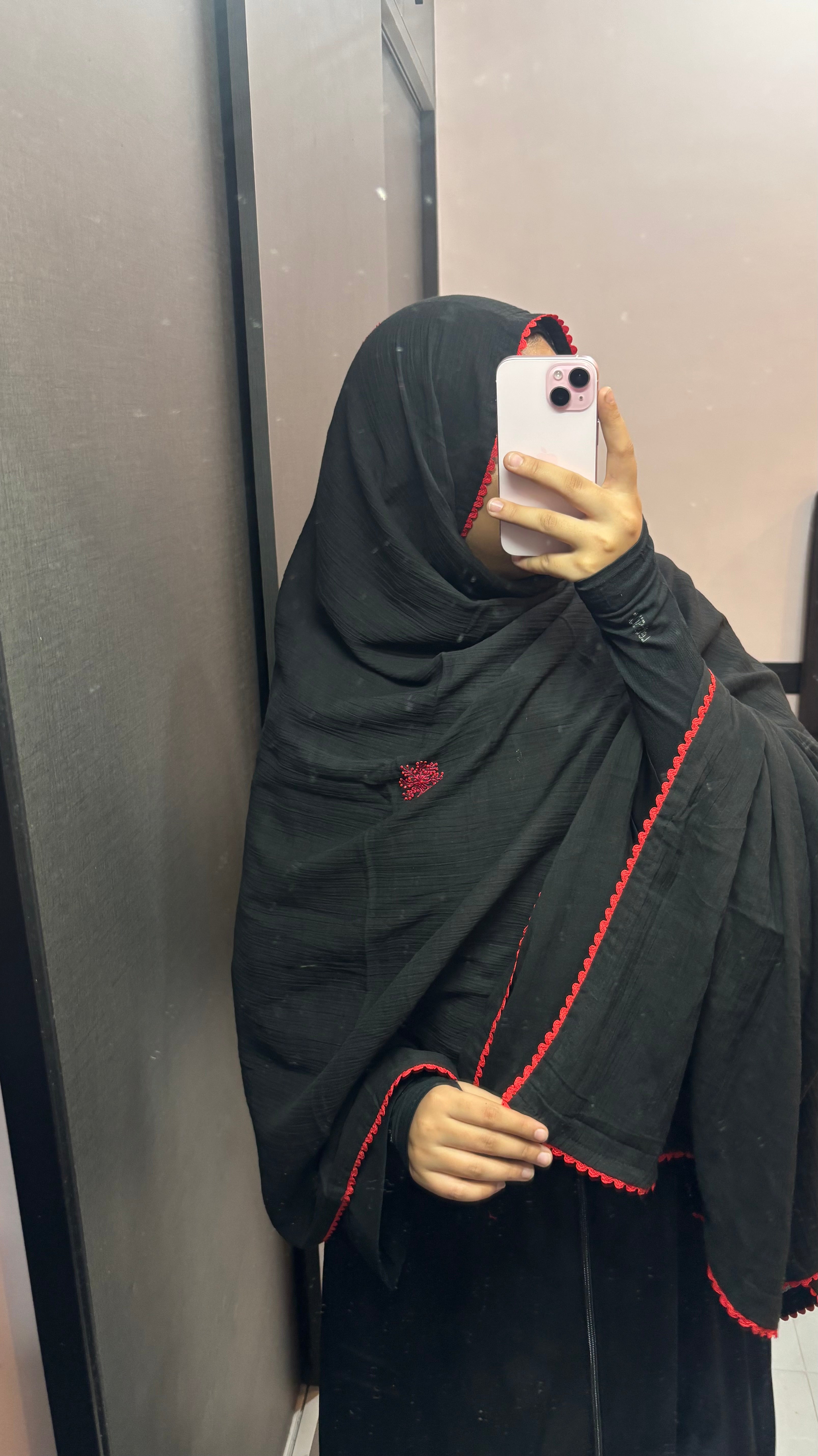 Black & Red Pretty Snowflakes Pure Cotton Dupatta