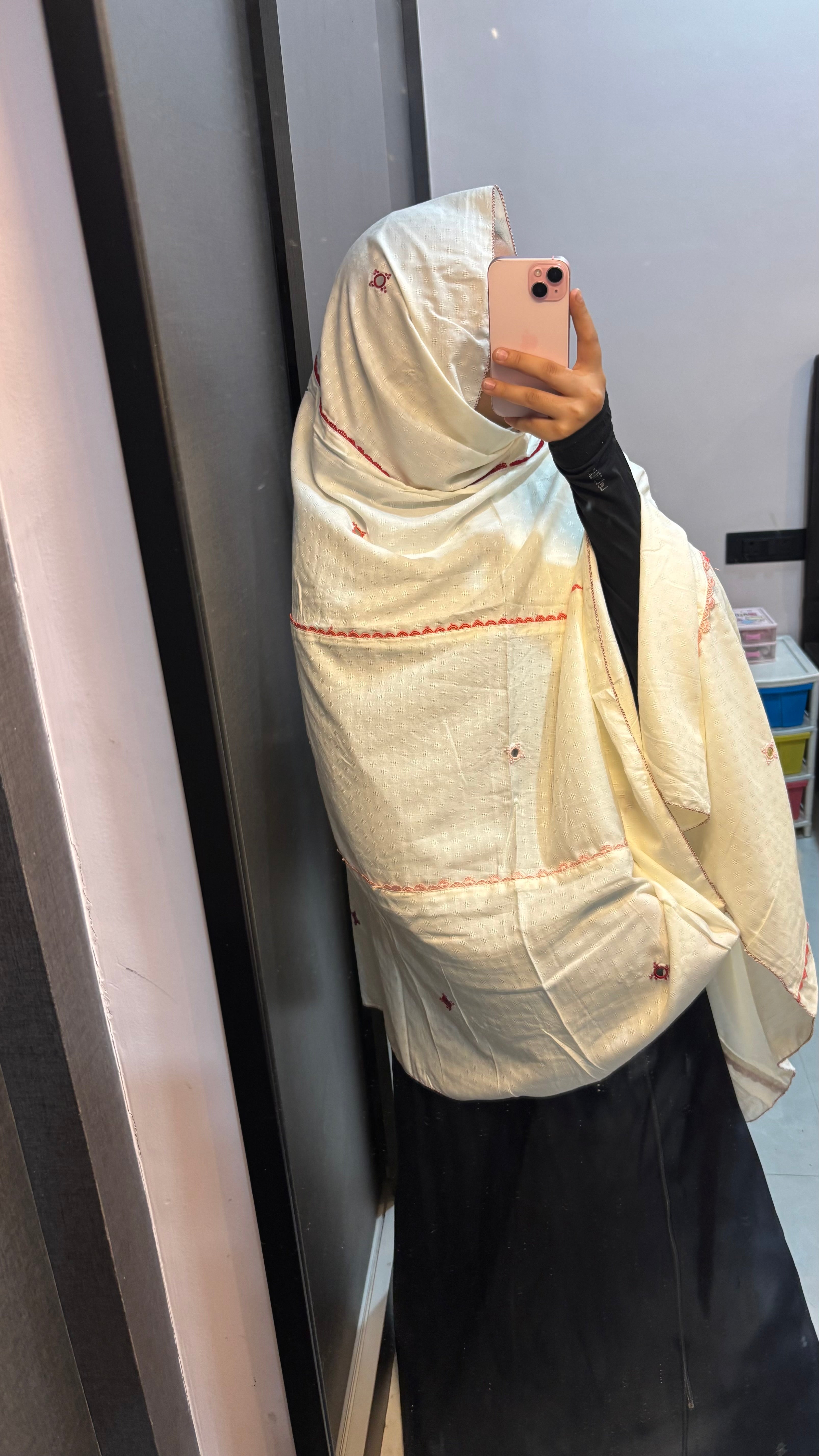 Off White Lace Designer Embroidered RayonDupatta