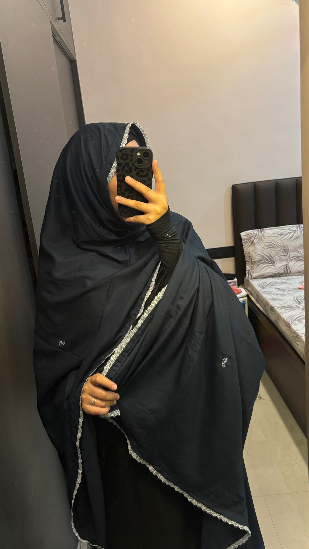 Navy Blue Soft Rayon Handwork chadar/Big Dupatta