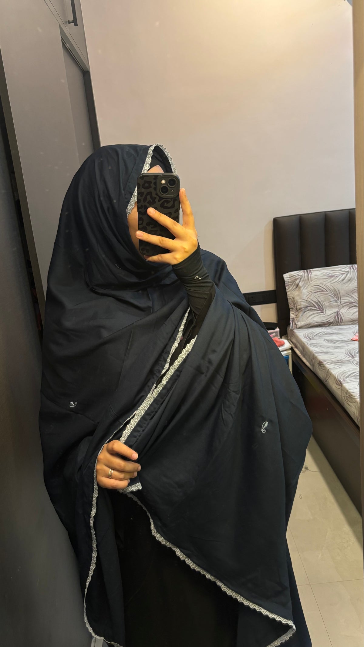 Navy Blue Soft Rayon Handwork chadar/Big Dupatta