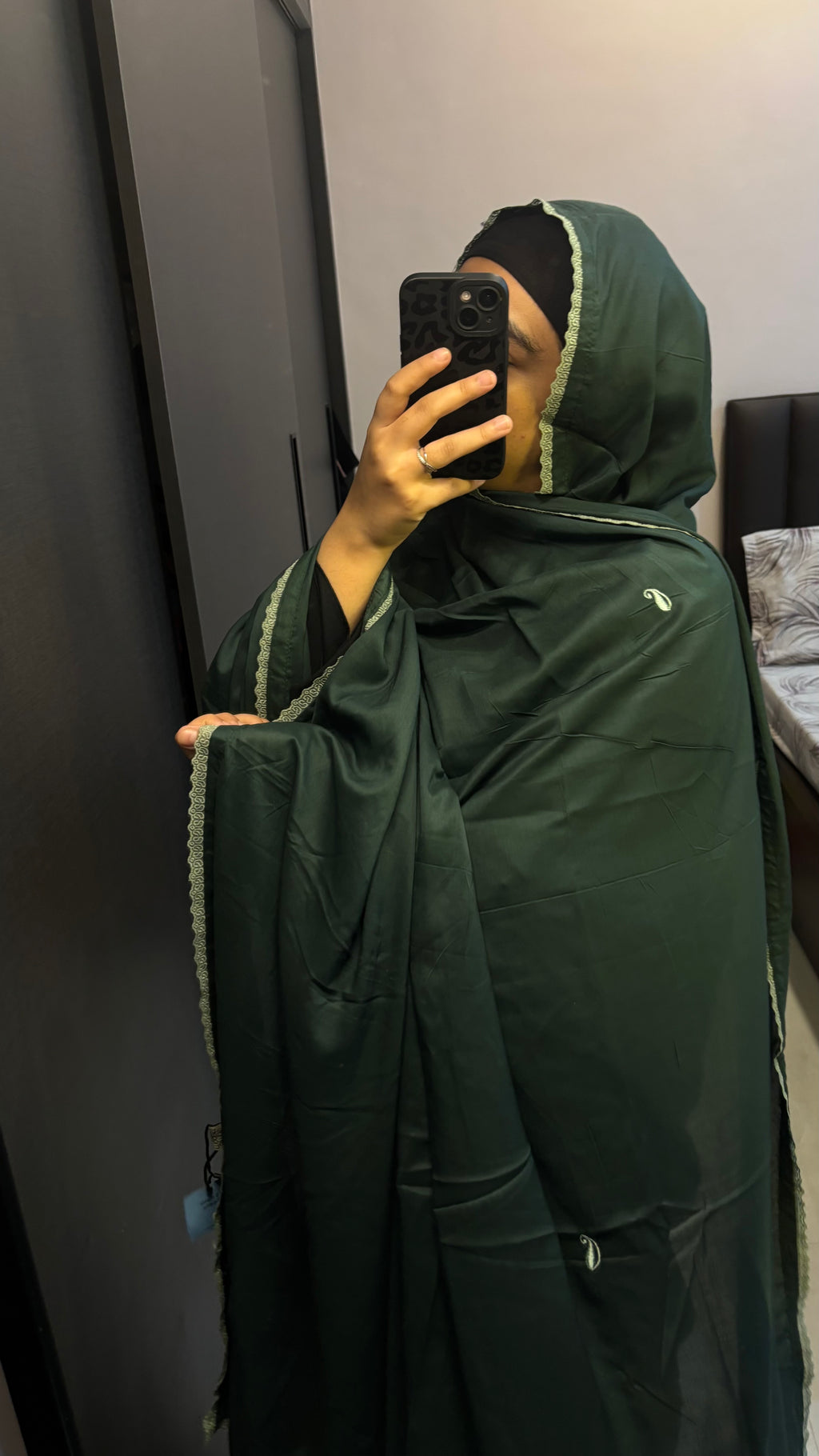 Green Soft Rayon Embroidered Big Dupatta/Chadar