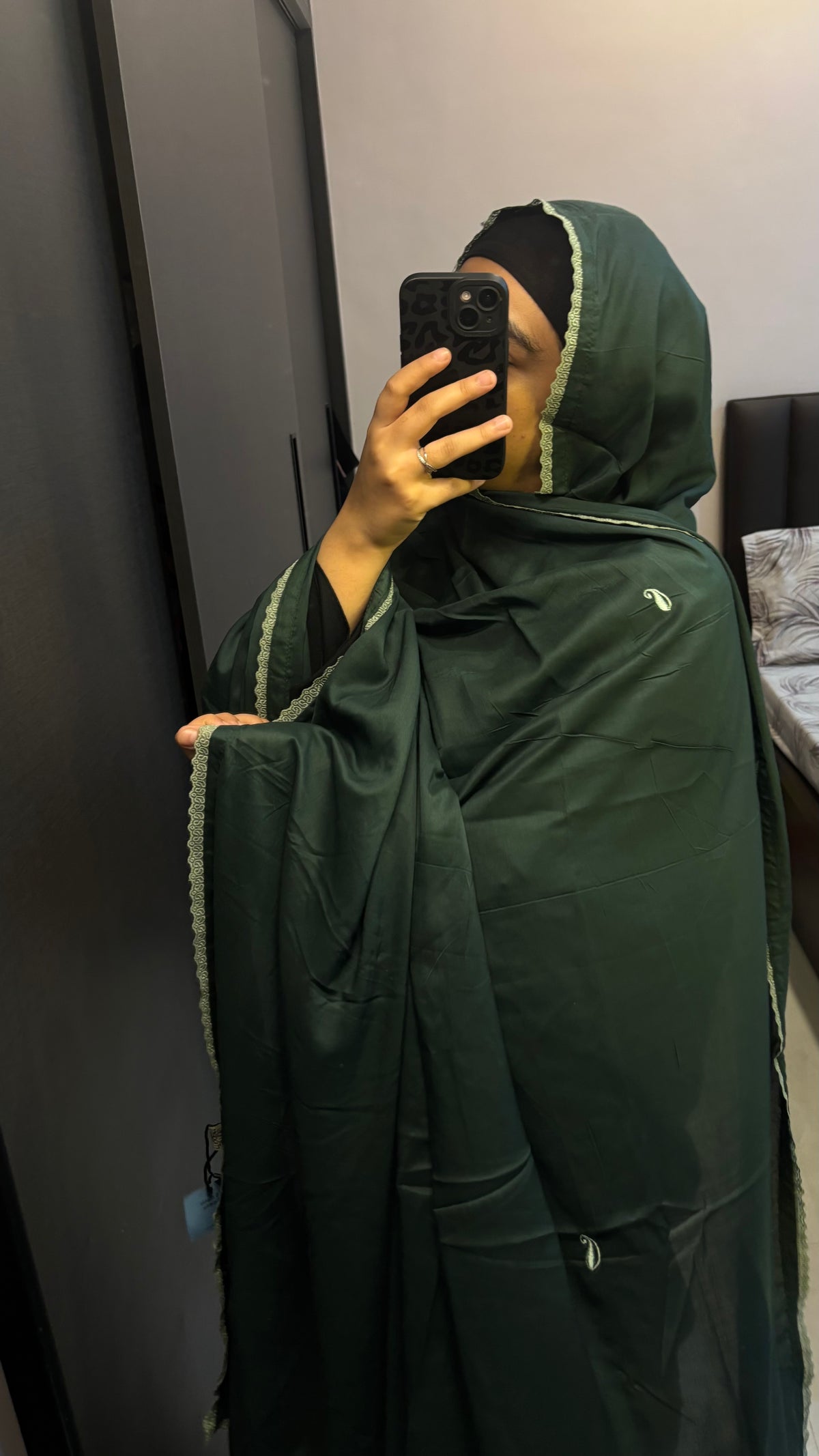 Green Soft Rayon Embroidered Big Dupatta/Chadar