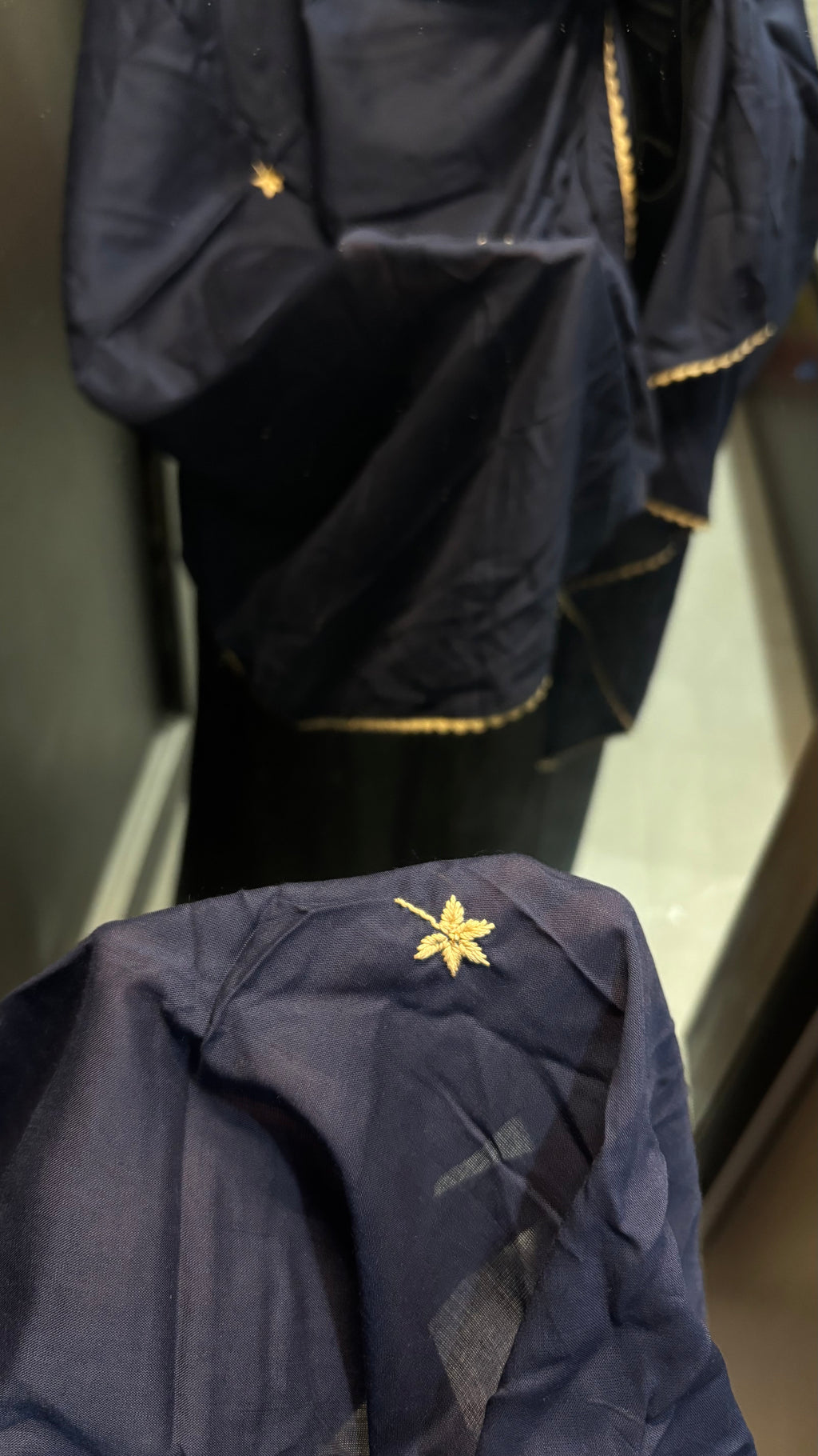 Navy Blue & Off Beige Embroidery Rayon Dupatta