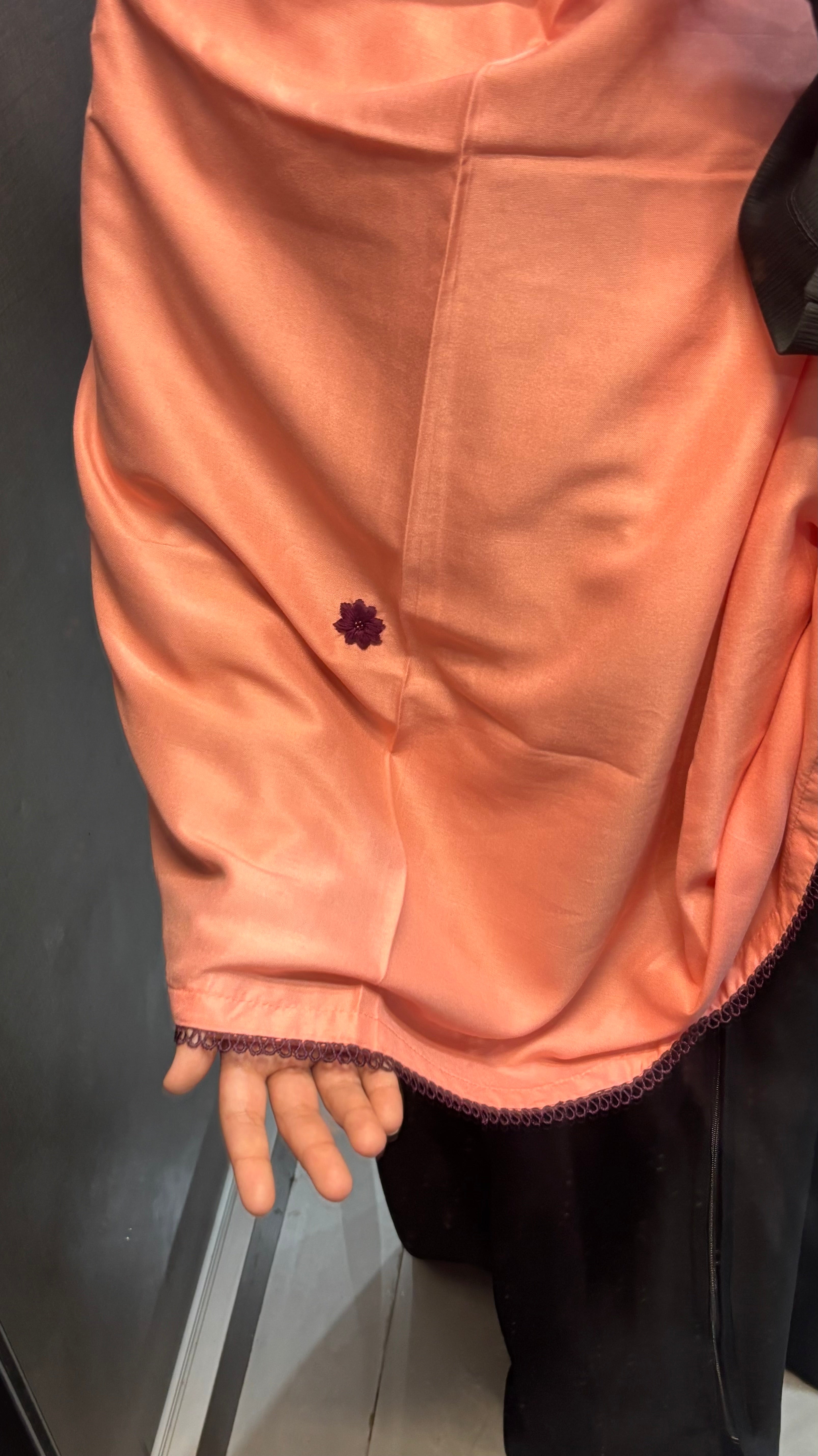 Peach & wine Soft Rayon HandWork Dupatta with lace