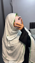 Soft Rayon Milky White dupatta with Green Lace