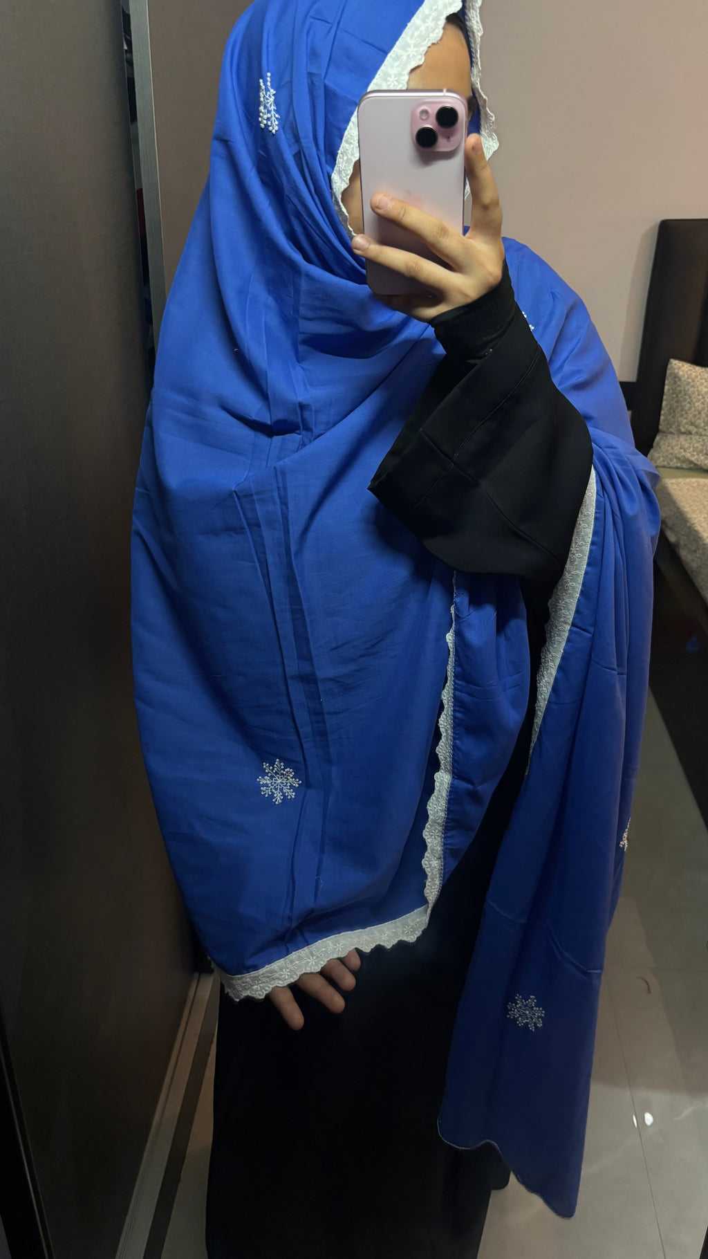Blue Snowflakes Lace Pure Cotton Dupatta