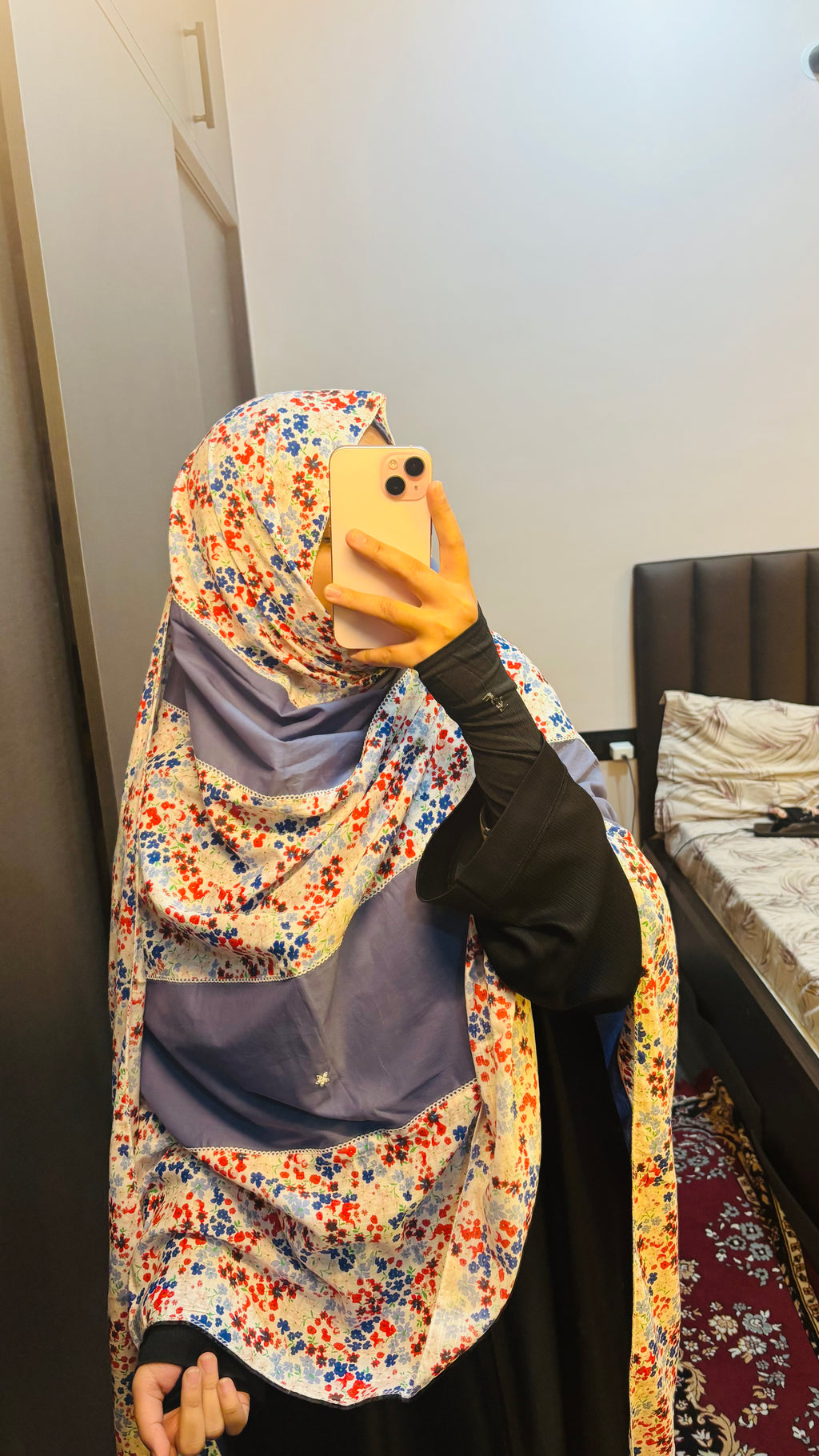 Printed blue embroidered designer dupatta with lace
