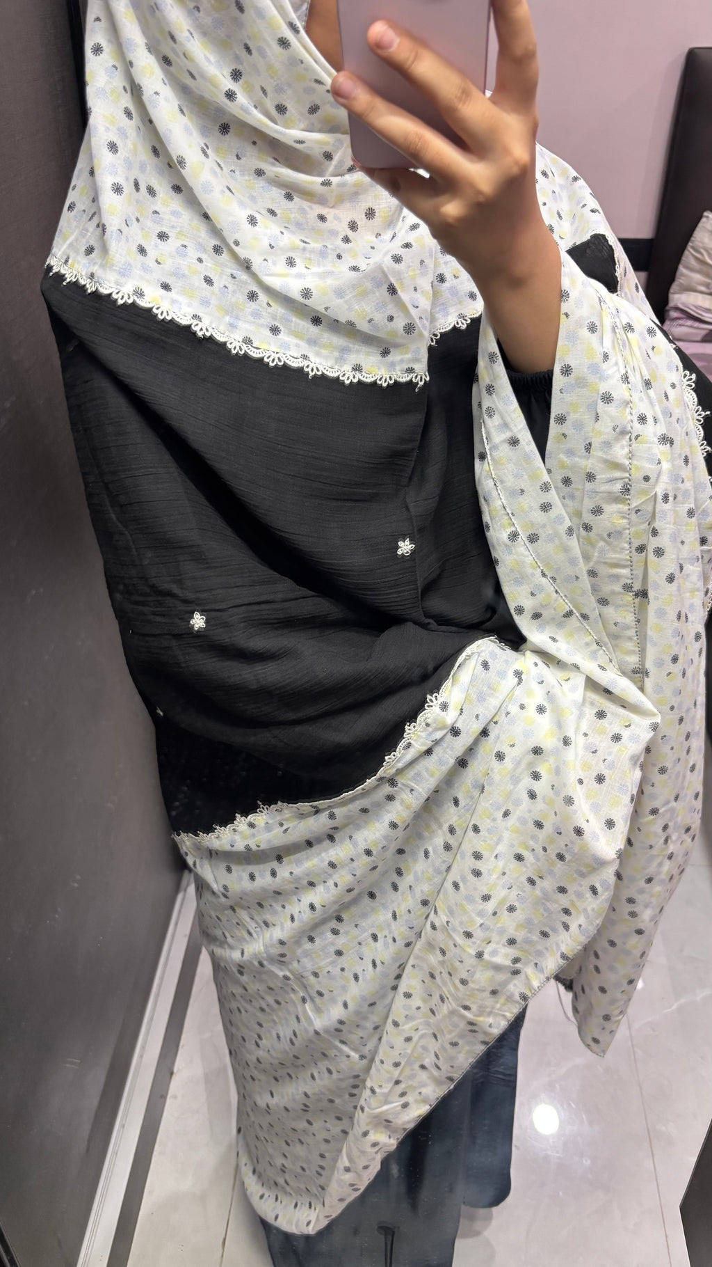 Black and white printed Big Size Embroidered Designer Chadar/Big Dupatta