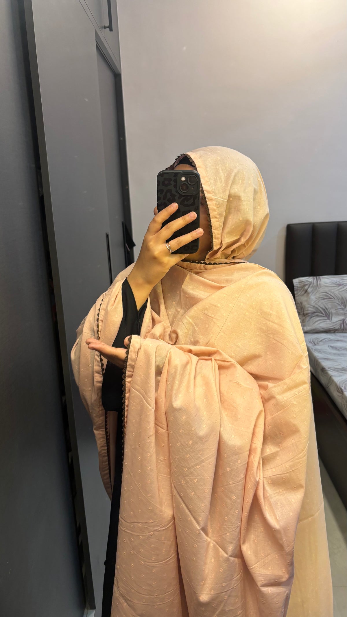 Self Print Peach Pure Cotton Big Dupatta/Chadar