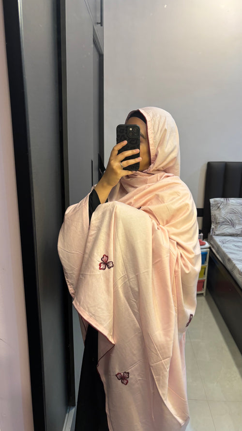 Baby Pink & Maroon HandWork Soft Rayon Big Dupatta/ Chadar
