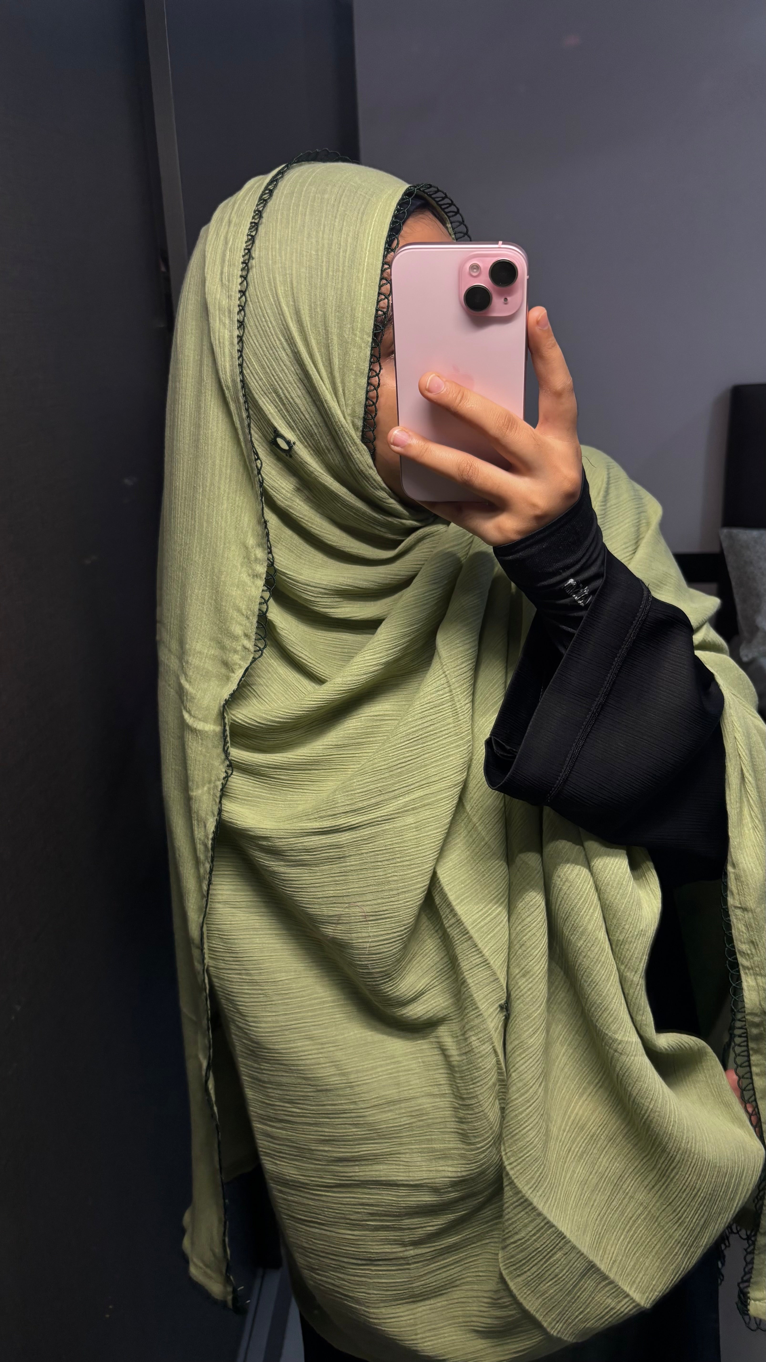 Green Cotton Crush Mirror work embroidered Dupatta