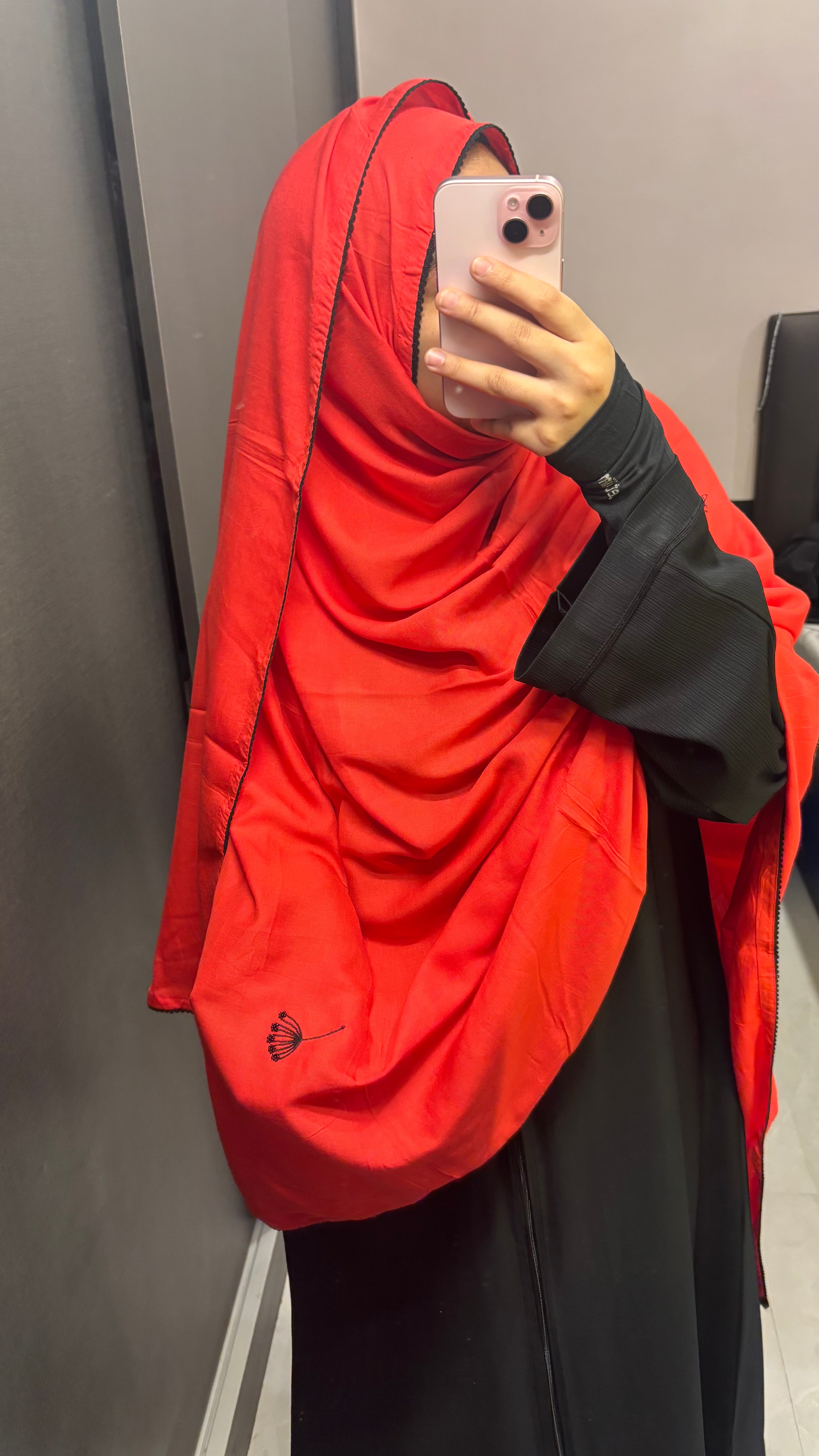 Red Handwork Dupatta with lace