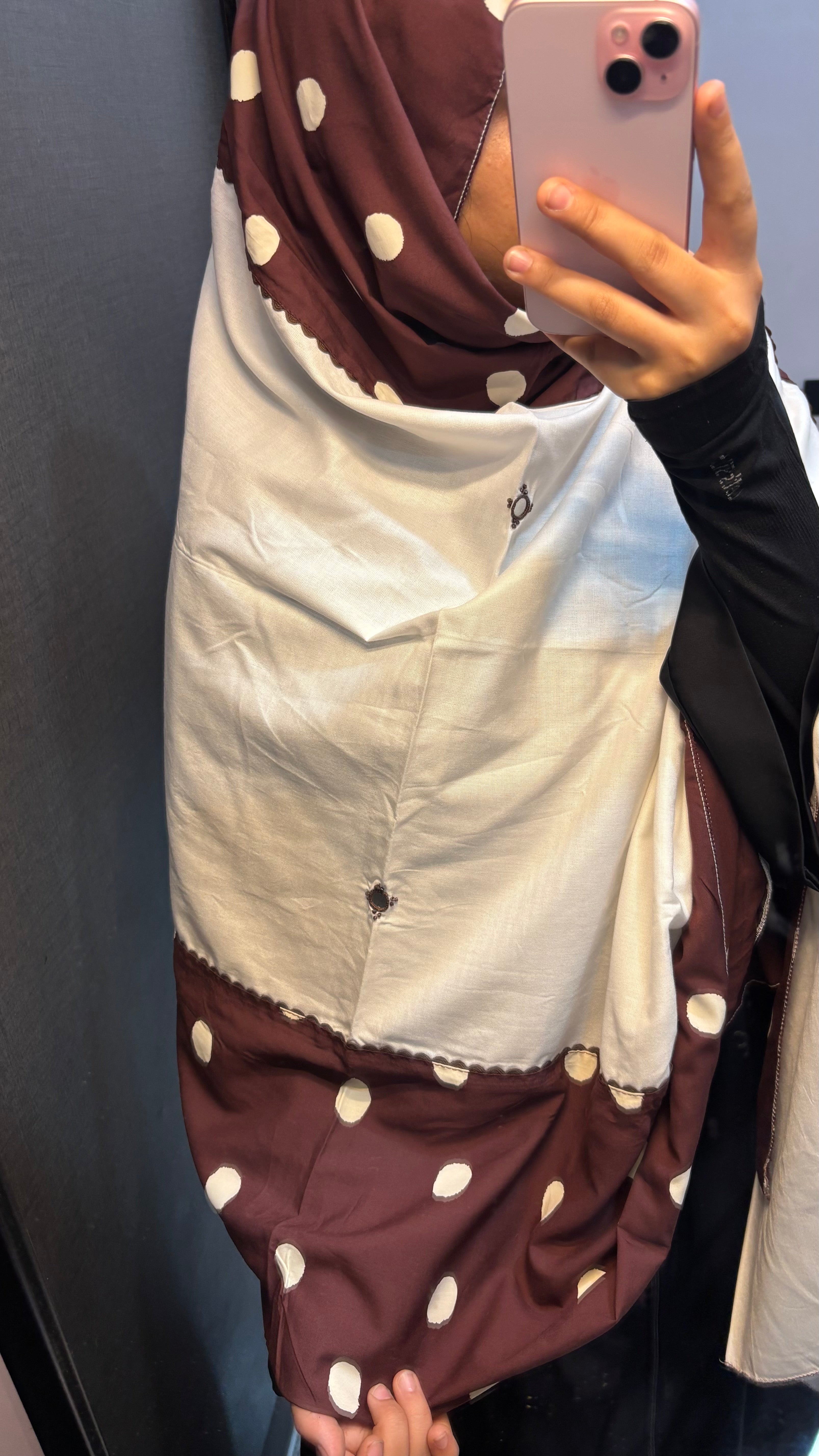 Brown & White Embroidered Dupatta