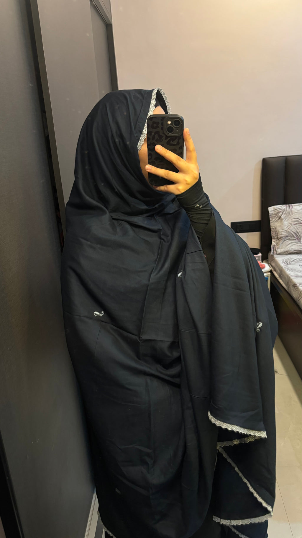 Navy Blue Soft Rayon Handwork chadar/Big Dupatta