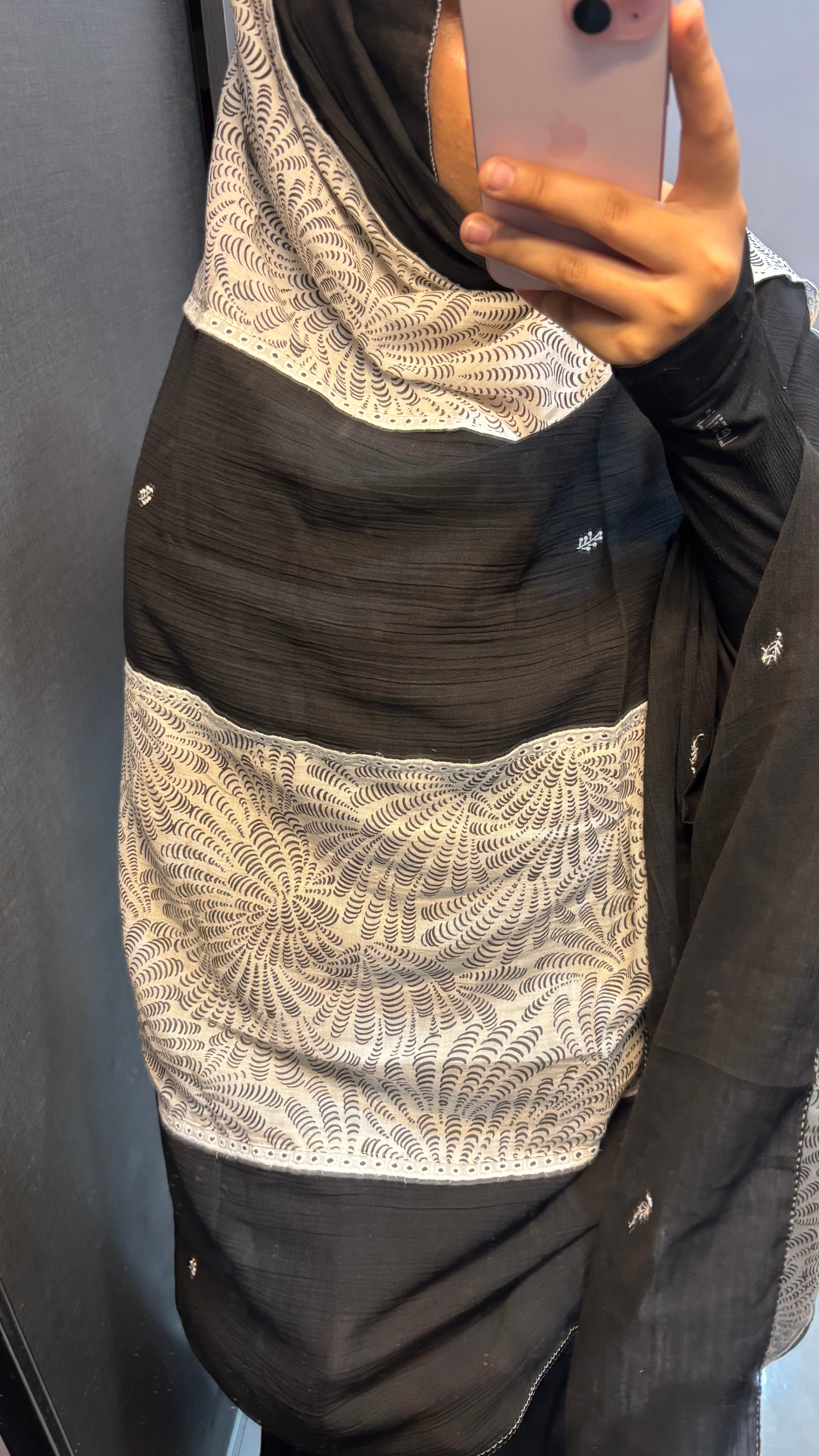 Black & White Pure Cotton Designer Embroidered Dupatta