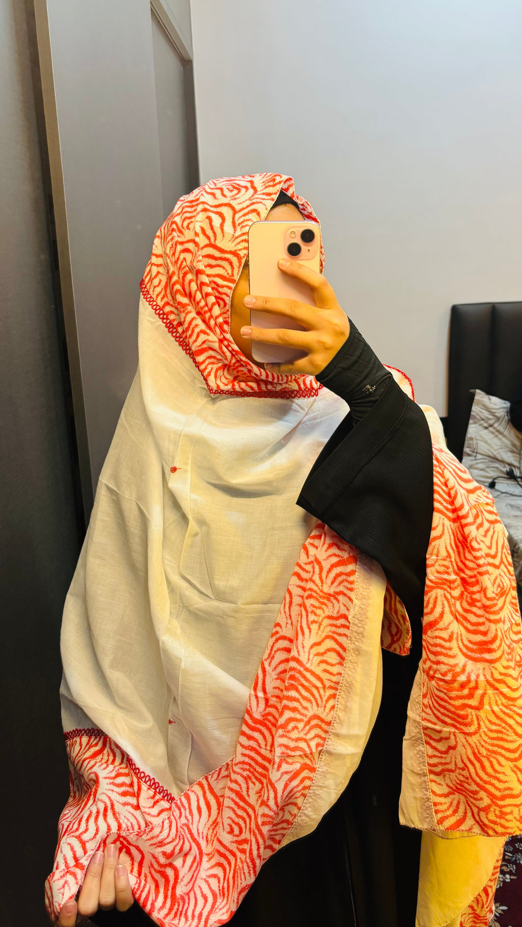 Red & white bridal designer dupatta