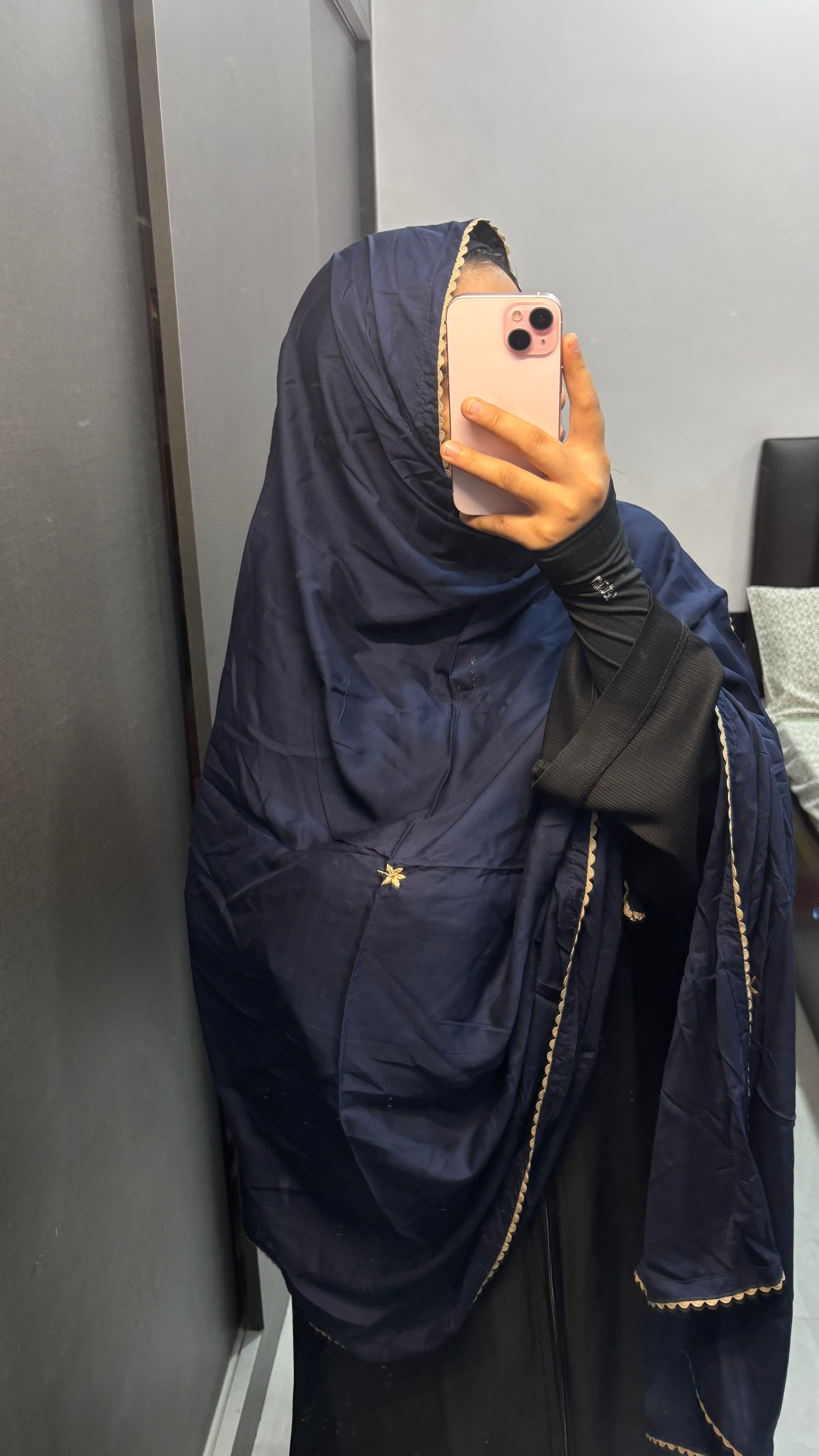 Navy Blue & Off Beige Embroidery Rayon Dupatta
