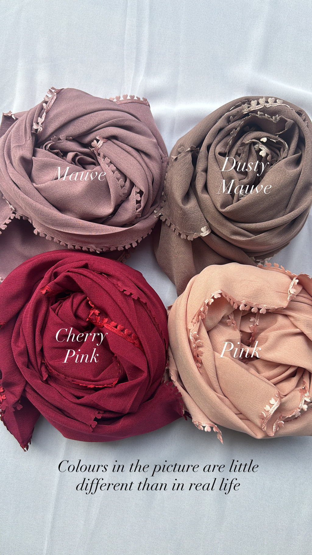 Premium Satin Hijabs, Non-Slippery, with Lace.