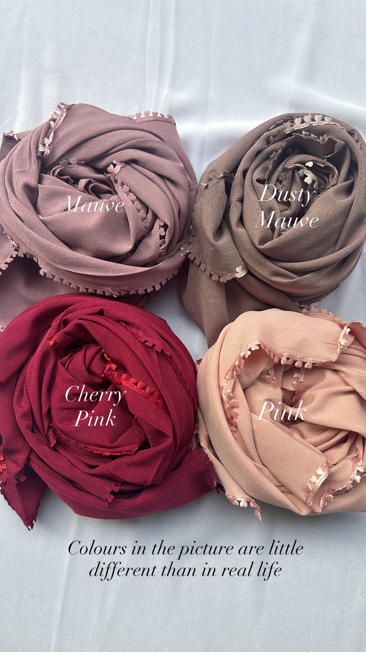 Premium Satin Hijabs, Non-Slippery, with Lace.
