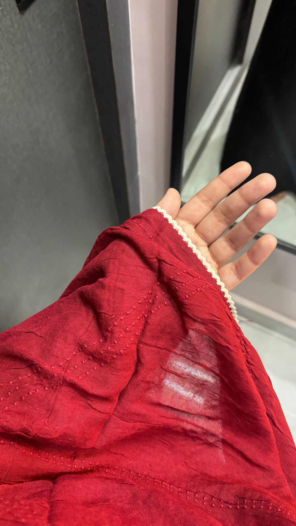 Beautiful Hand Work  Maroon colour dupatta with beige lace
