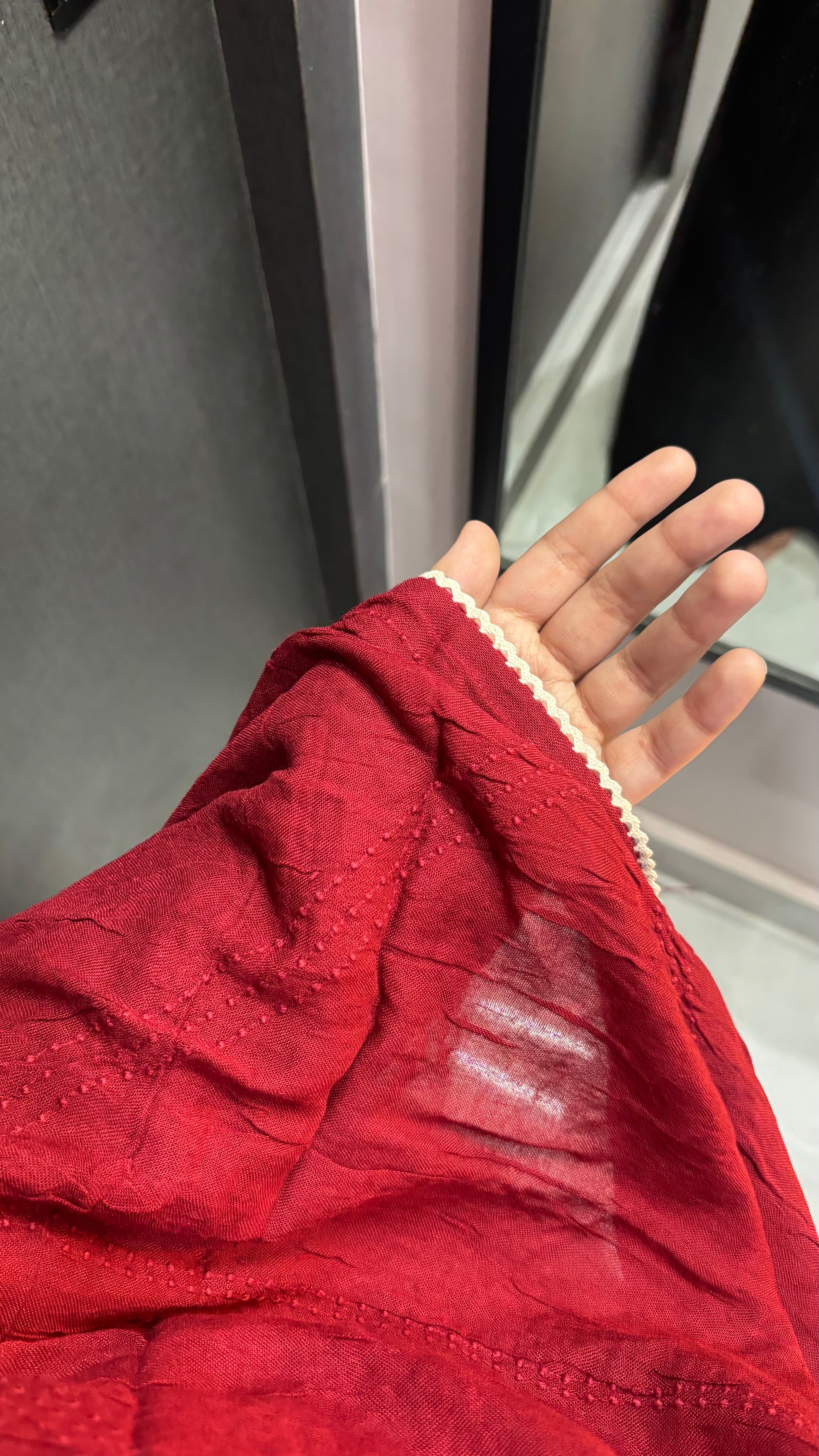 Beautiful Hand Work  Maroon colour dupatta with beige lace