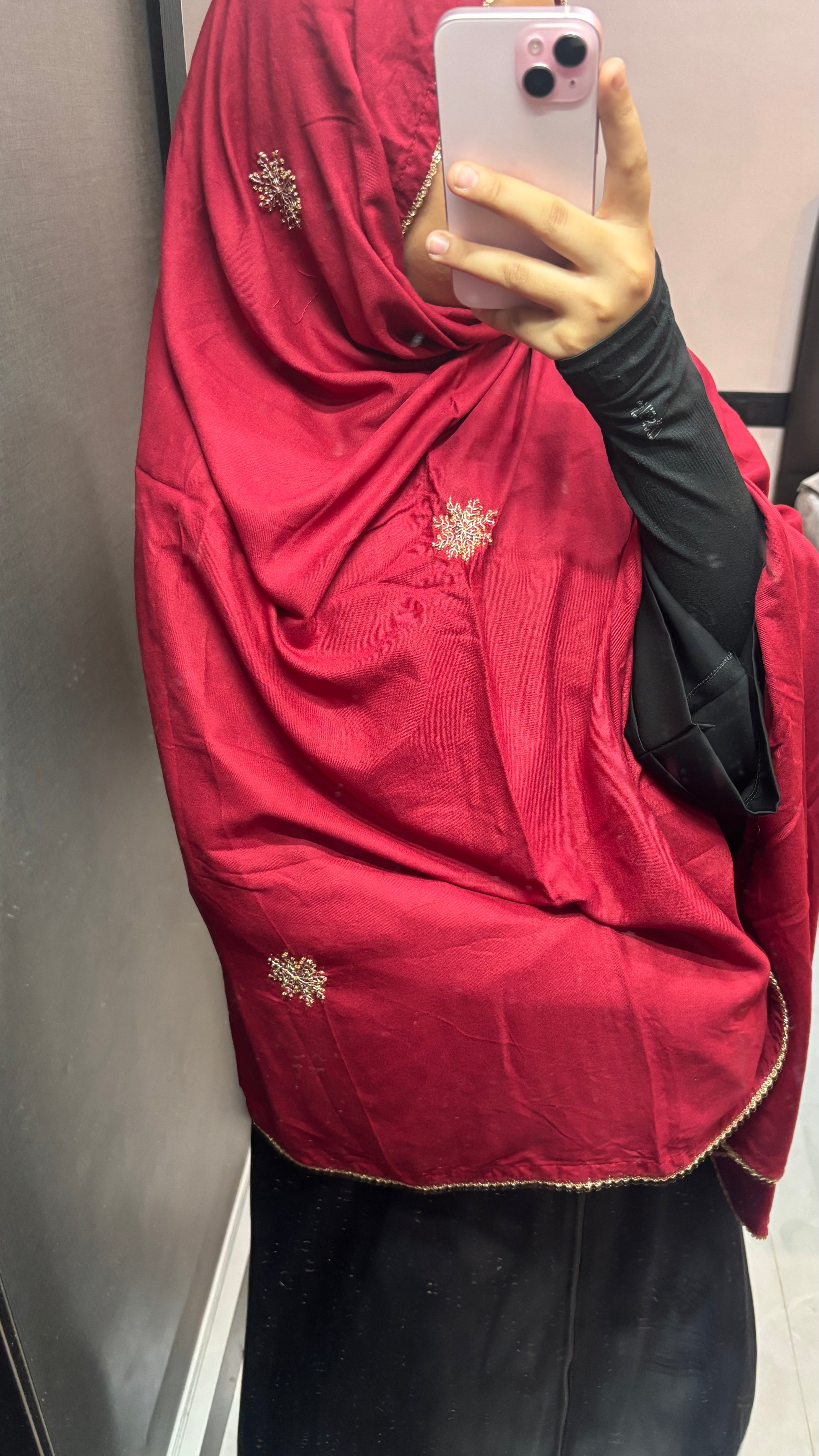 Maroon and Golden Bridal Snowflakes Soft Rayon Dupatta