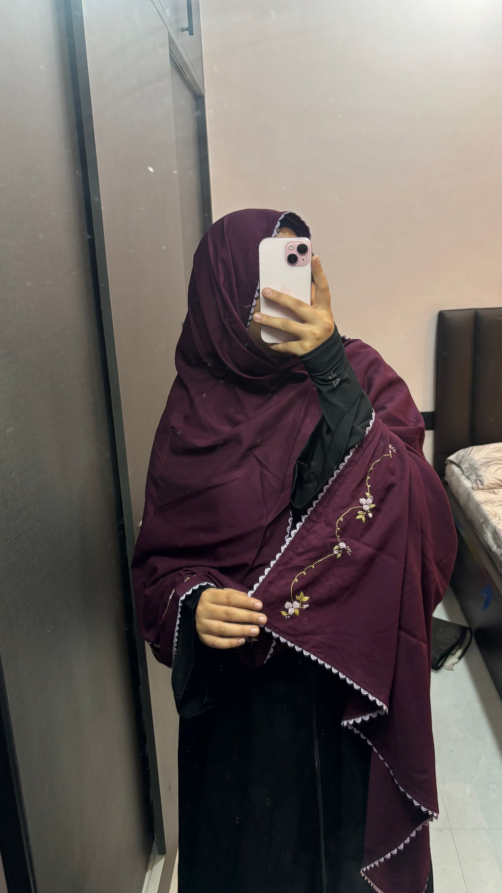 Purple Premium Hand Work Dupatta with Embroidery