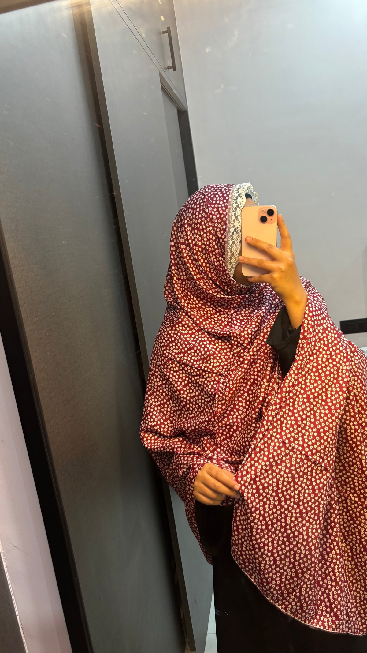 Maroon & White Printed Dupatta with Lace