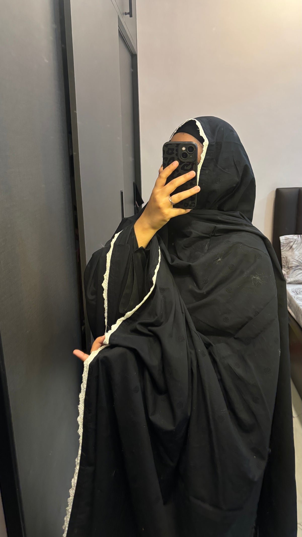 Black Big Sizd chickan Dupatta with White Lace