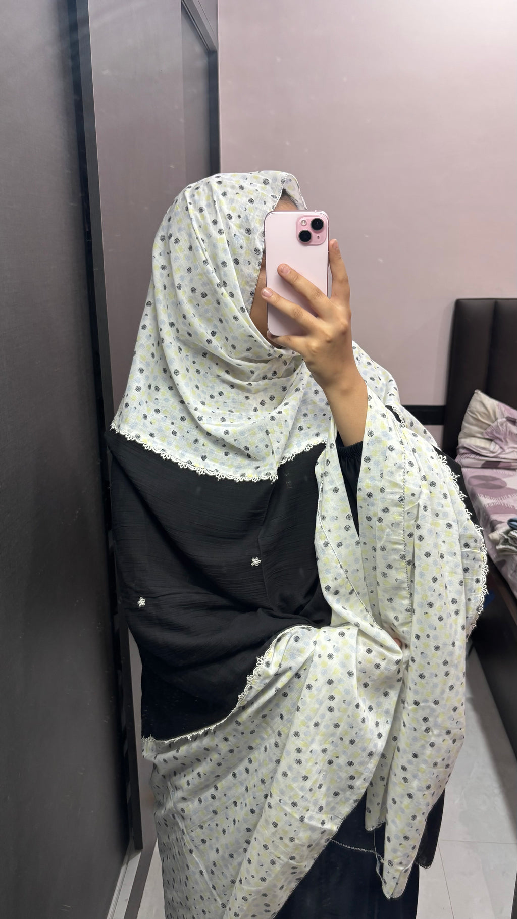 Black and white printed Big Size Embroidered Designer Chadar/Big Dupatta