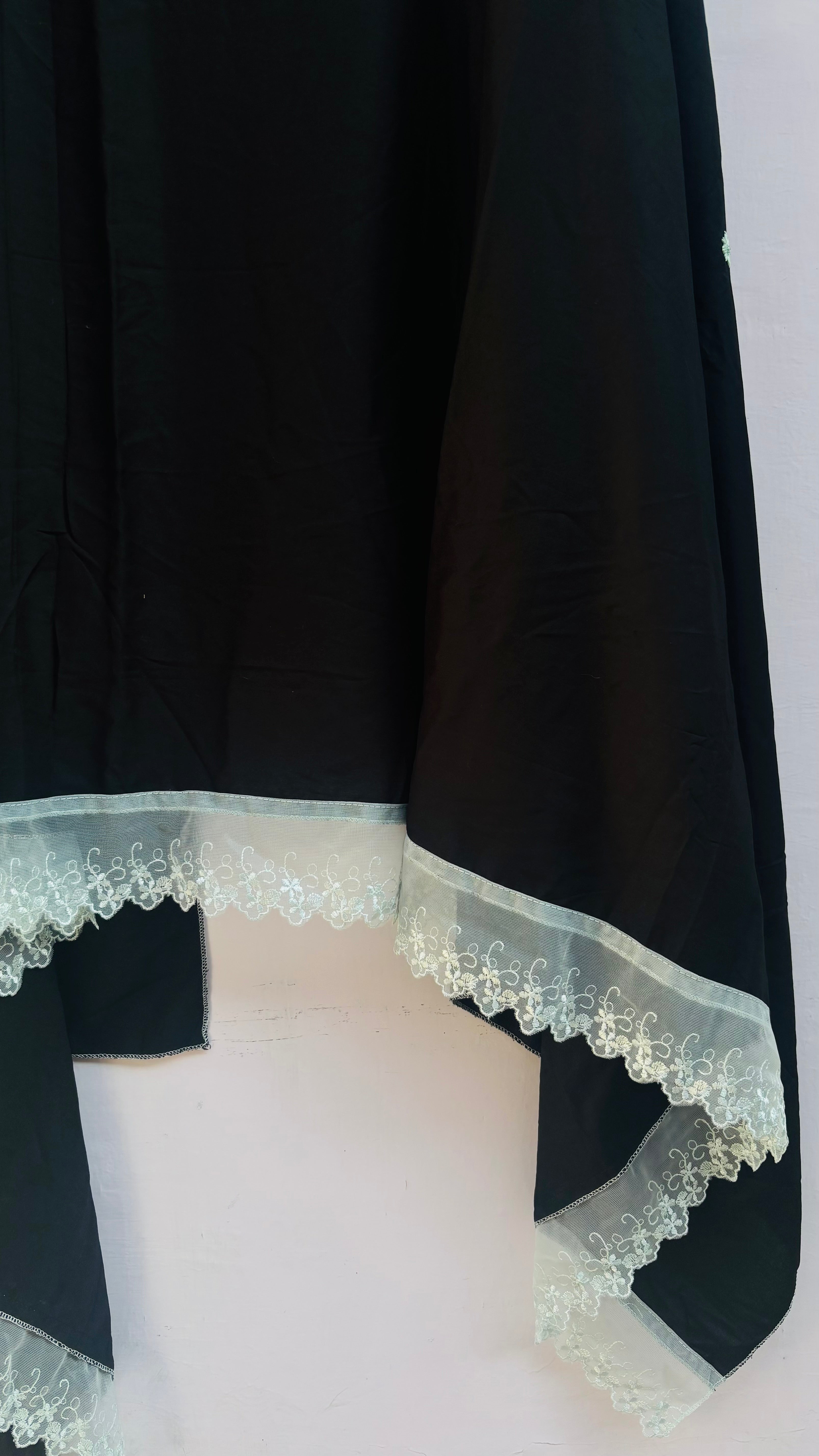 Embroidered black dupatta with green lace & floral booti