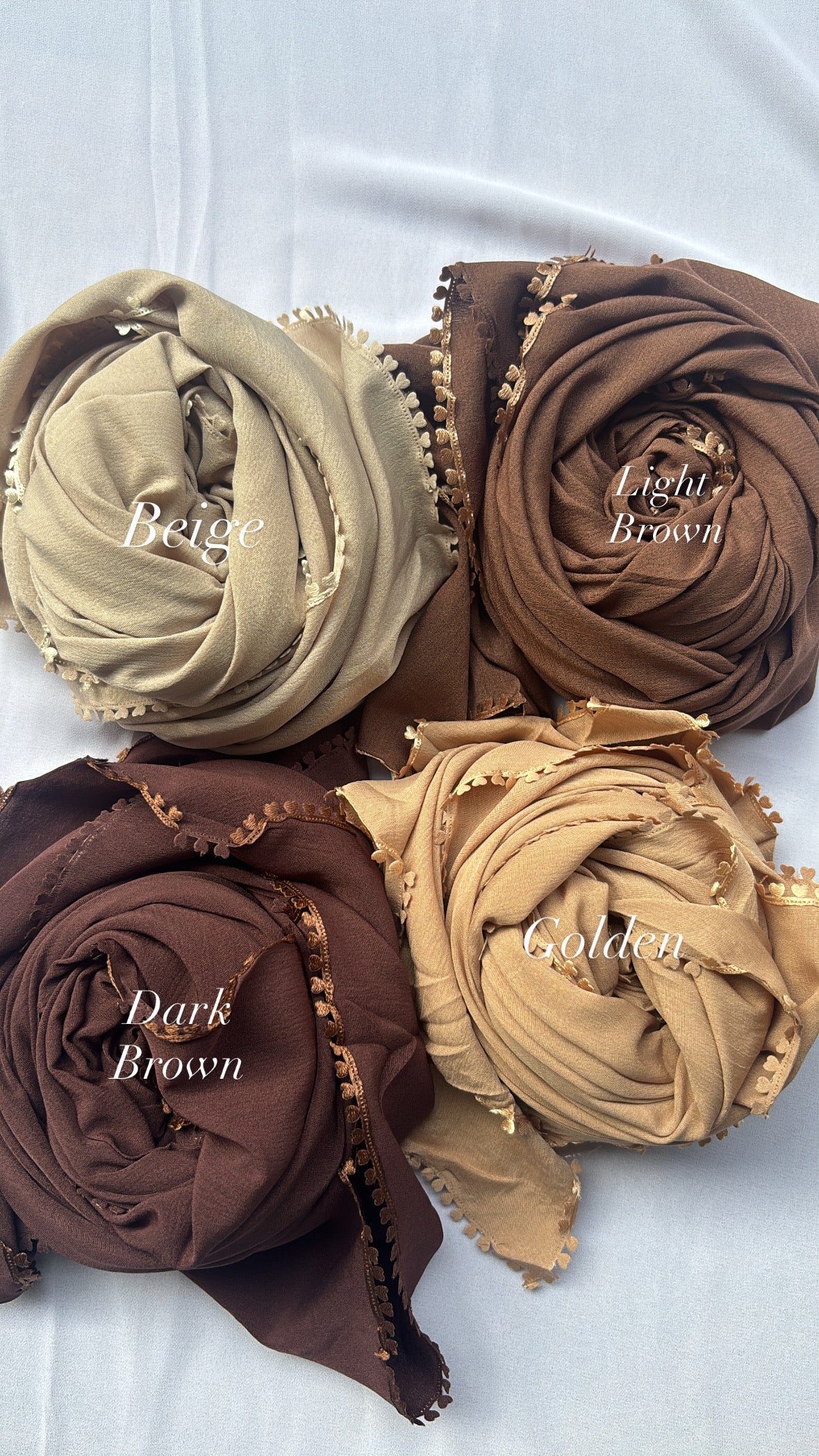 Premium Satin Hijabs, Non-Slippery, with Lace.