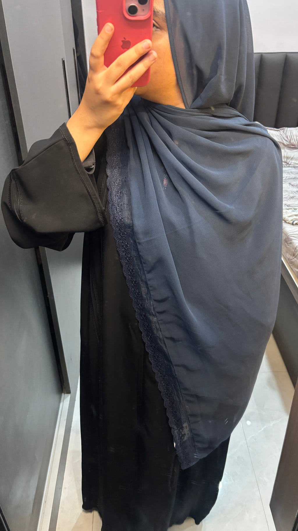 Navy Blue Delicate Lace Chiffon Hijab