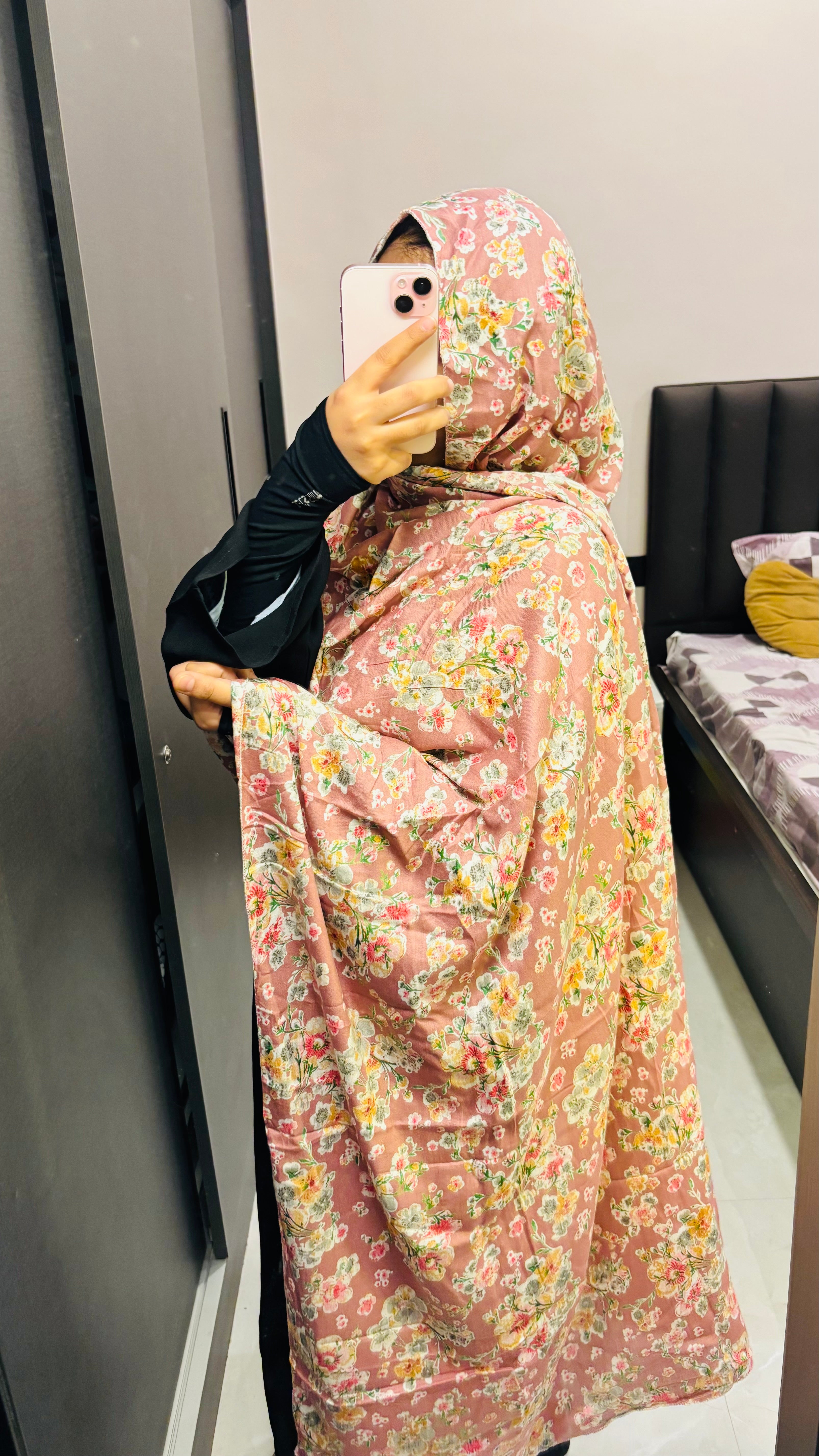 Beautiful Pink floral Namaz Dupatta