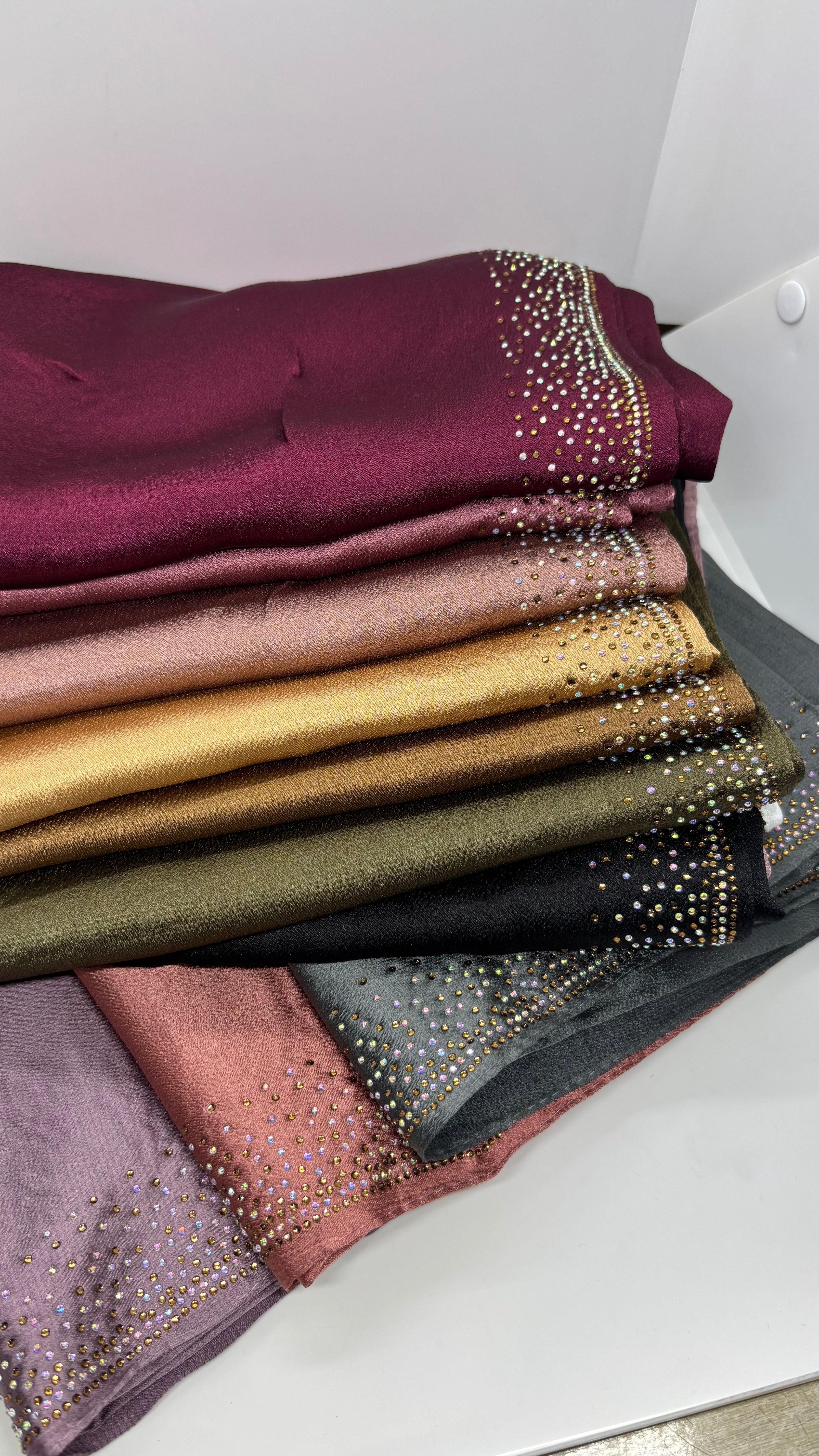 Stone work Satin Party Wear Hijabs - Made in UAE
