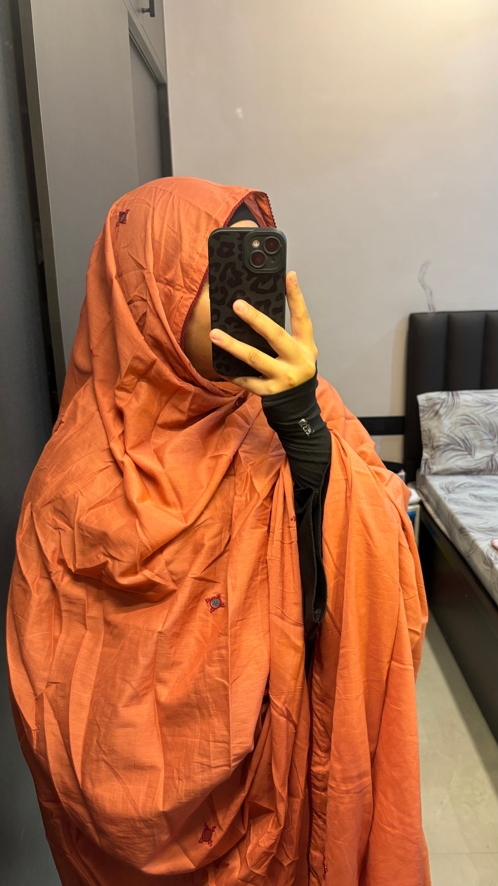 Rust & Maroon Pure Cotton Embroidered Lace Chadar/Big Dupatta