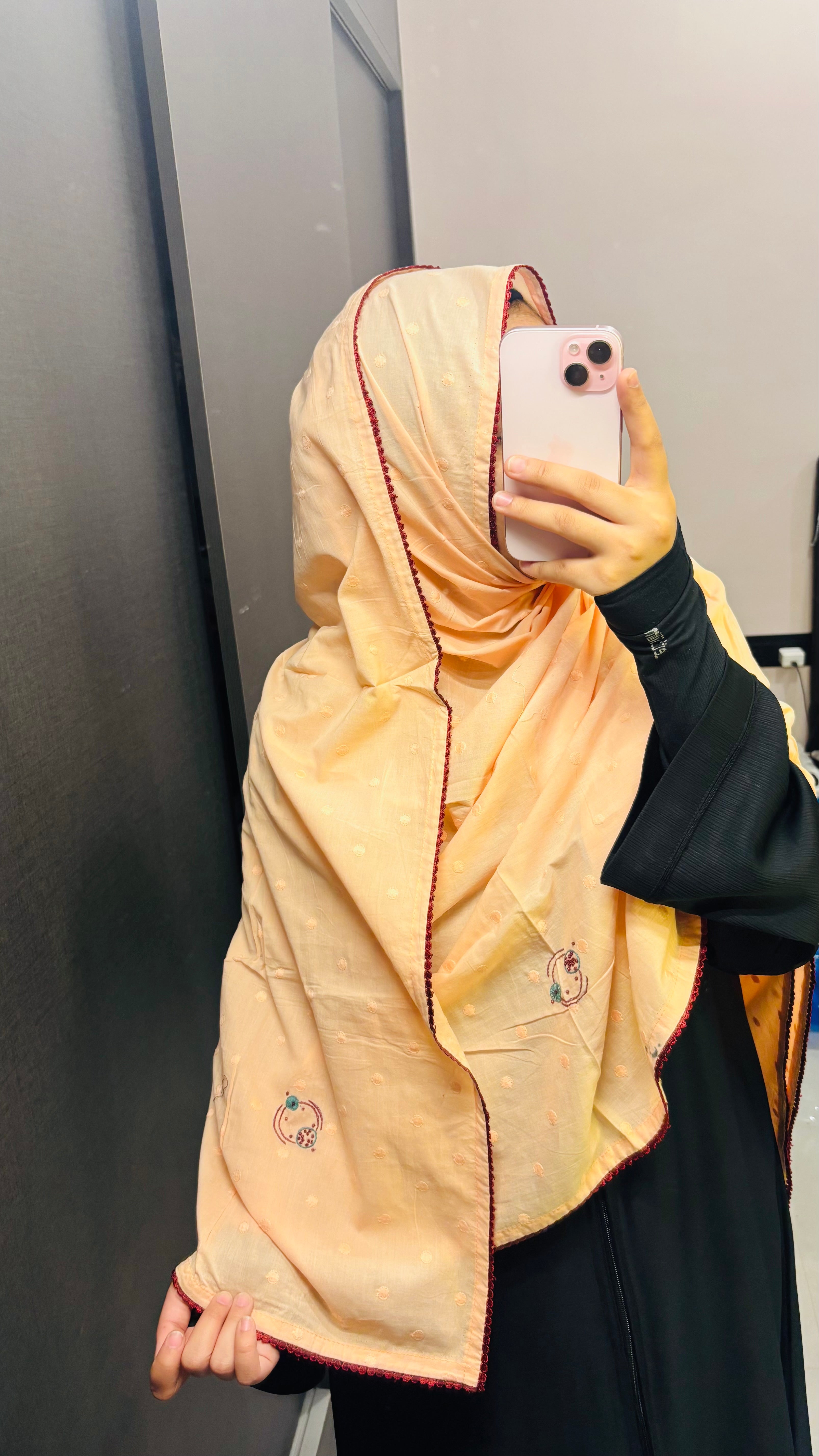 Peach Colour cotton Handwork Dupatta